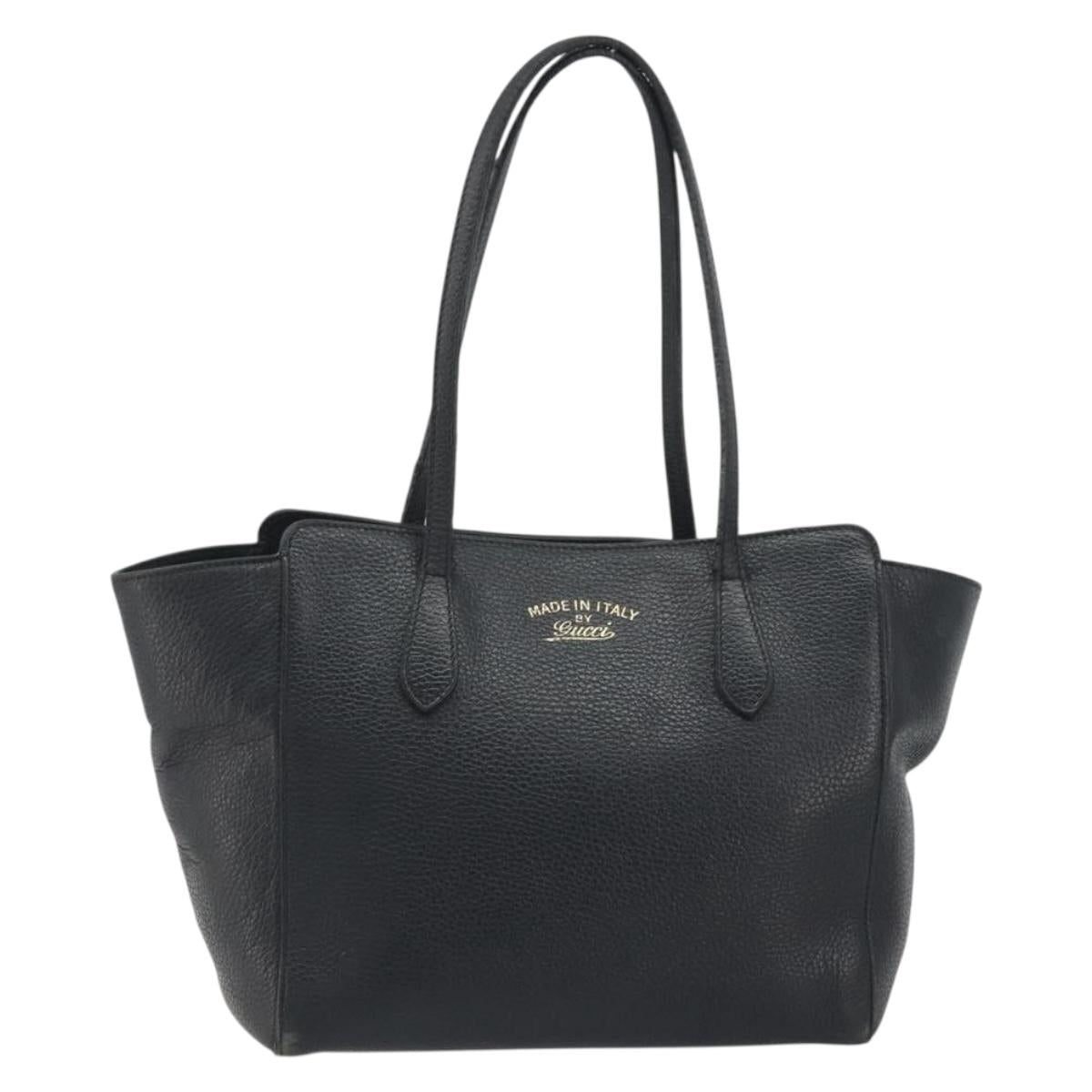 GUCCI Swing Tote Bag Leather Black Gold Tone 354408 Auth 194308
