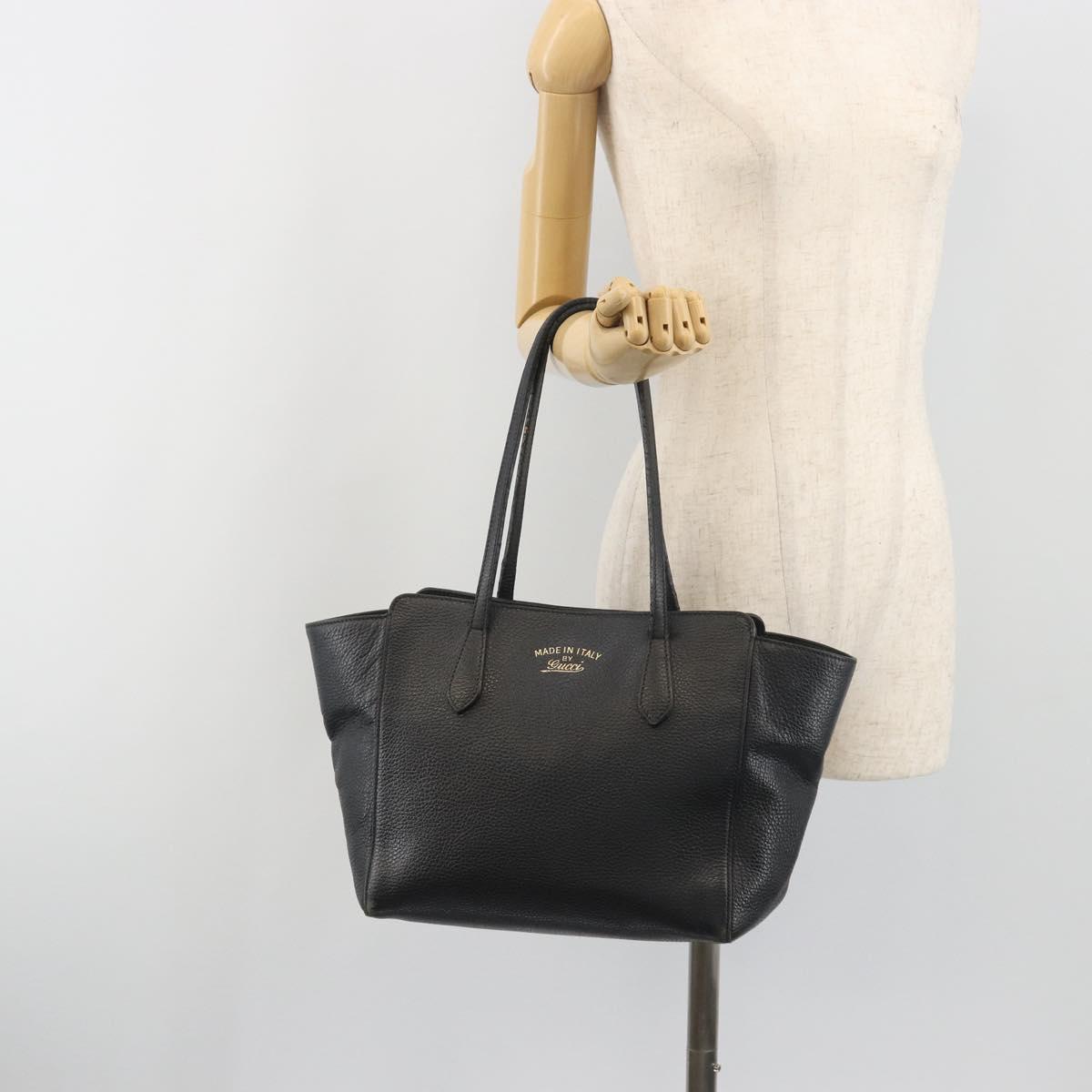 GUCCI Swing Tote Bag Leather Black Gold Tone 354408 Auth 194308