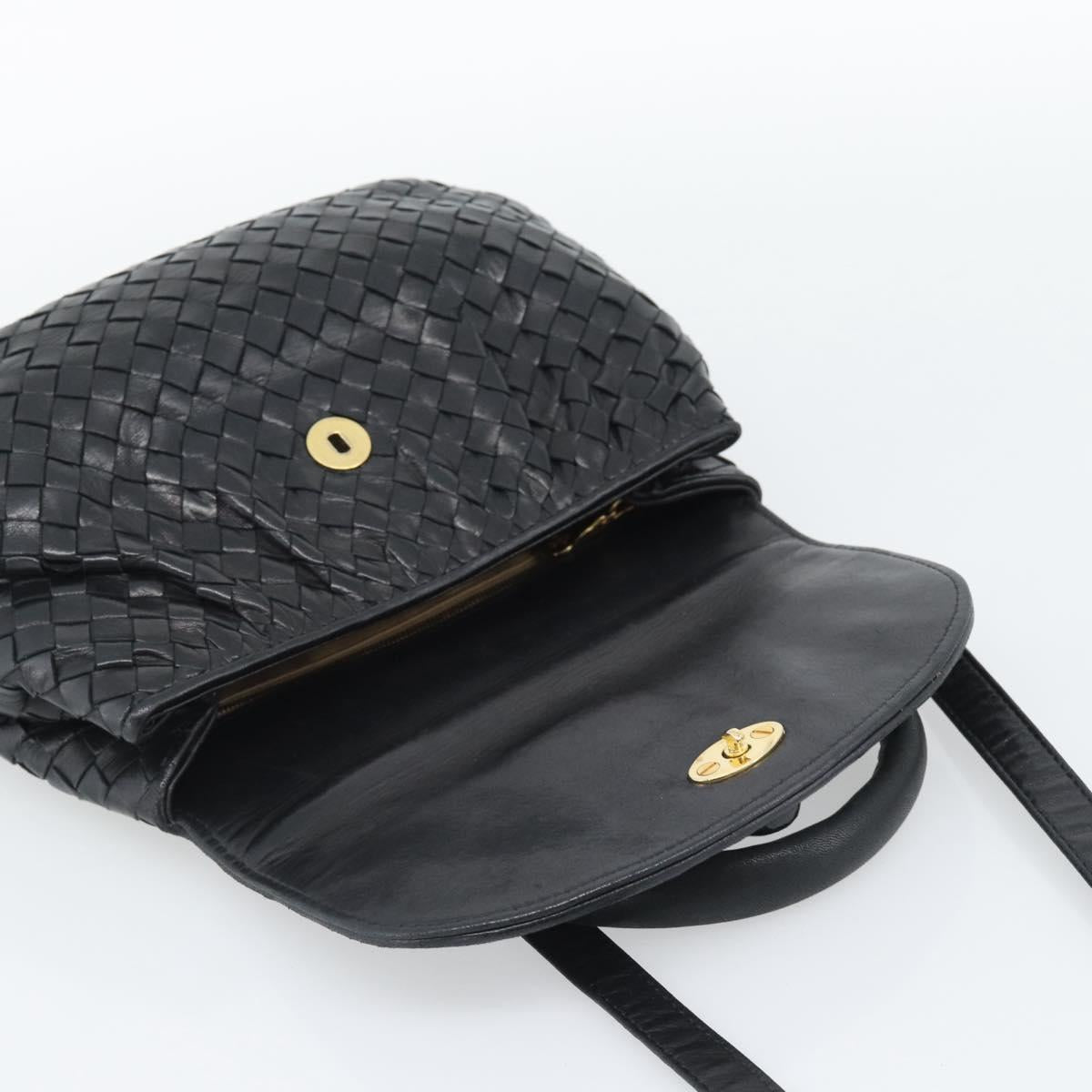 BOTTEGA VENETA INTRECCIATO Hand Bag Leather 2way Black Gold Auth 194310V