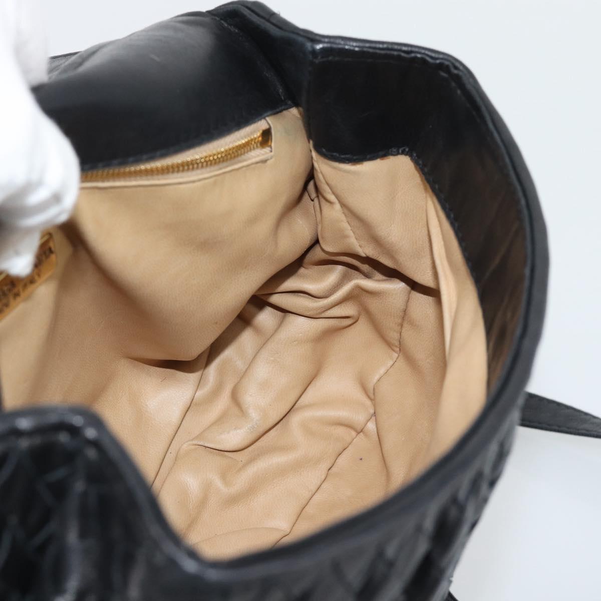 BOTTEGA VENETA INTRECCIATO Hand Bag Leather 2way Black Gold Auth 194310V