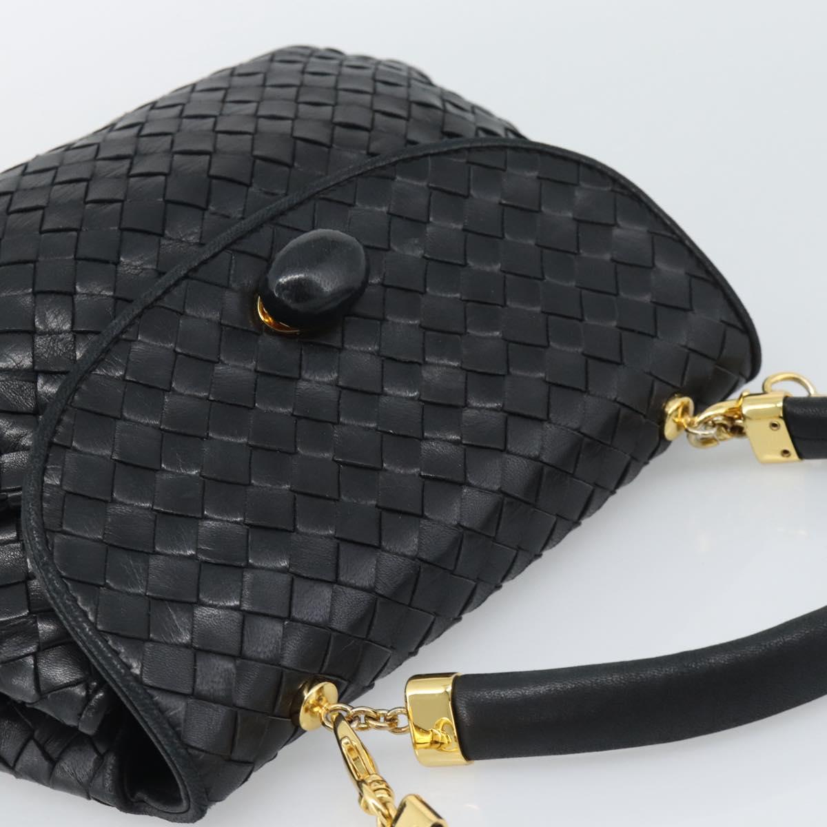 BOTTEGA VENETA INTRECCIATO Hand Bag Leather 2way Black Gold Auth 194310V