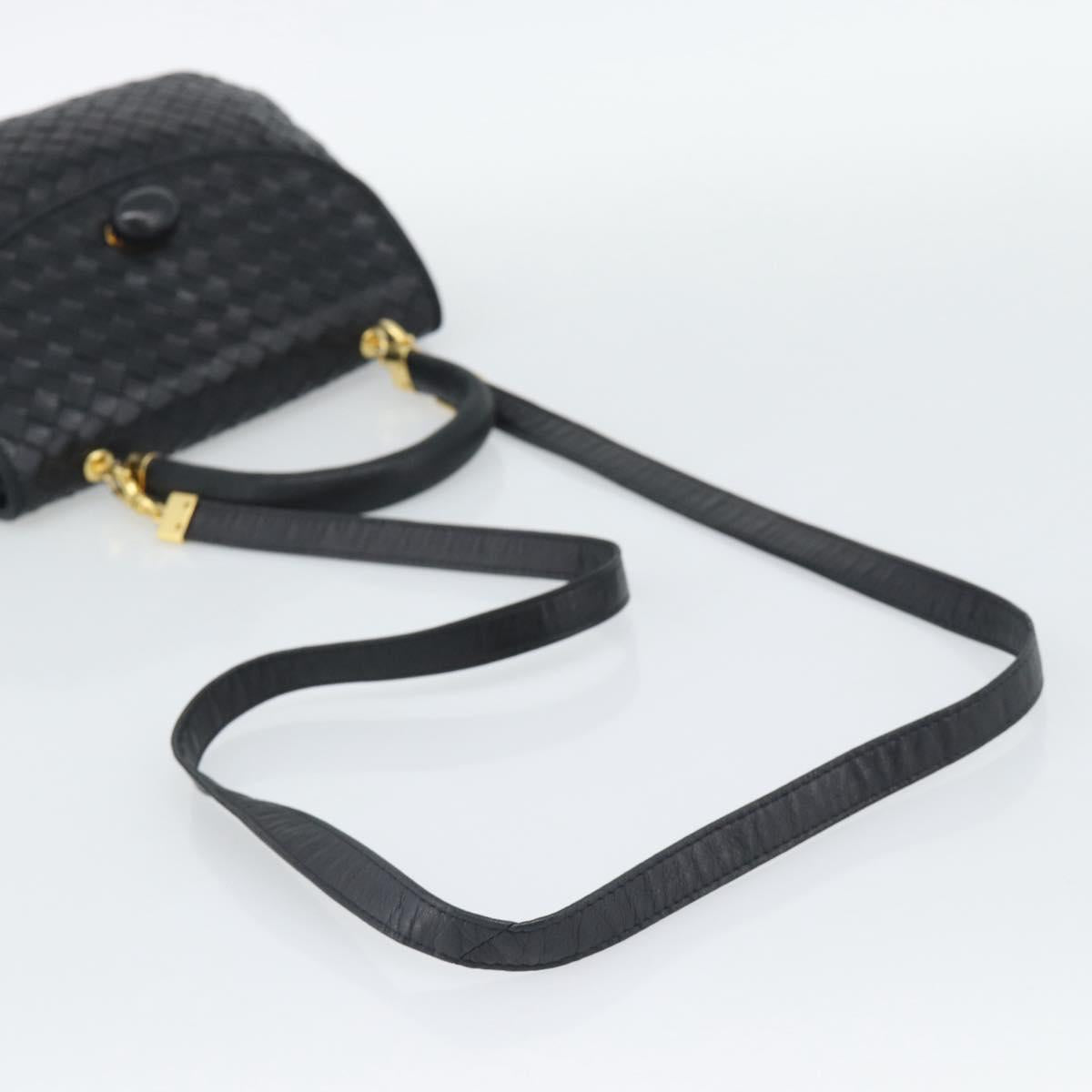 BOTTEGA VENETA INTRECCIATO Hand Bag Leather 2way Black Gold Auth 194310V