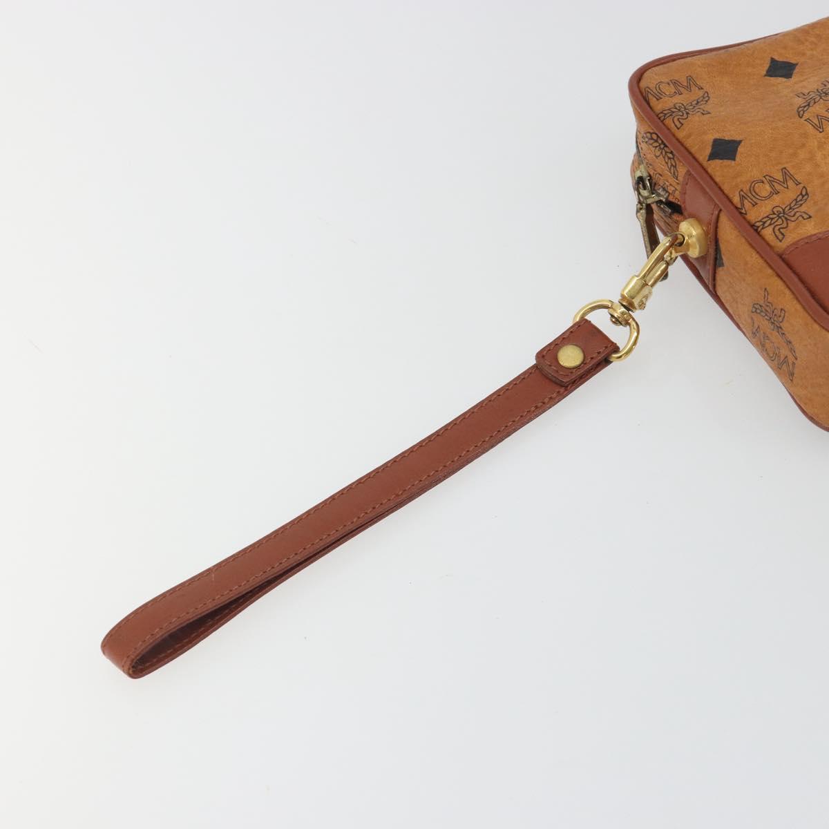 MCM Vicetos Logogram Clutch Bag PVC Leather Brown Gold Auth 194313A