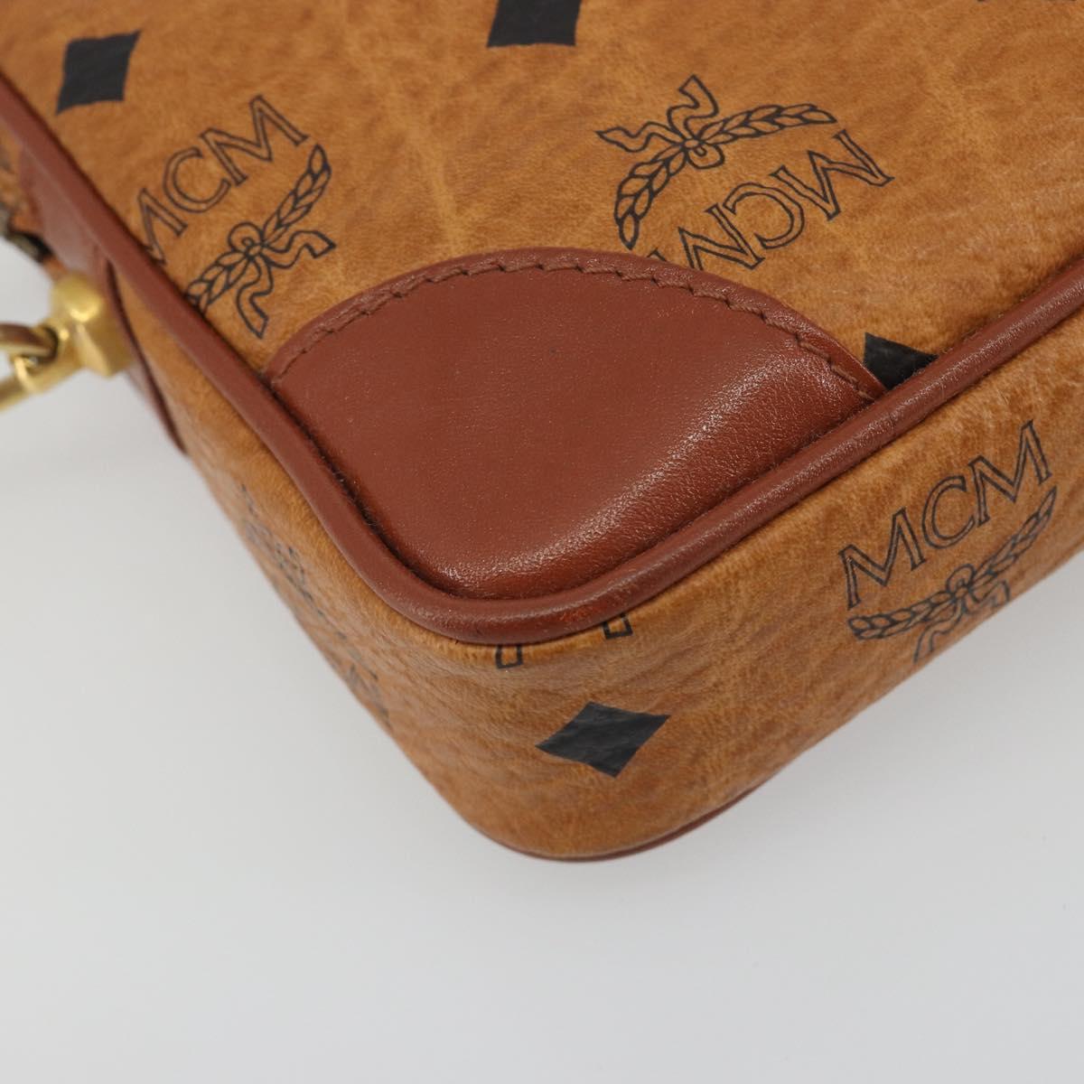 MCM Vicetos Logogram Clutch Bag PVC Leather Brown Gold Auth 194313A