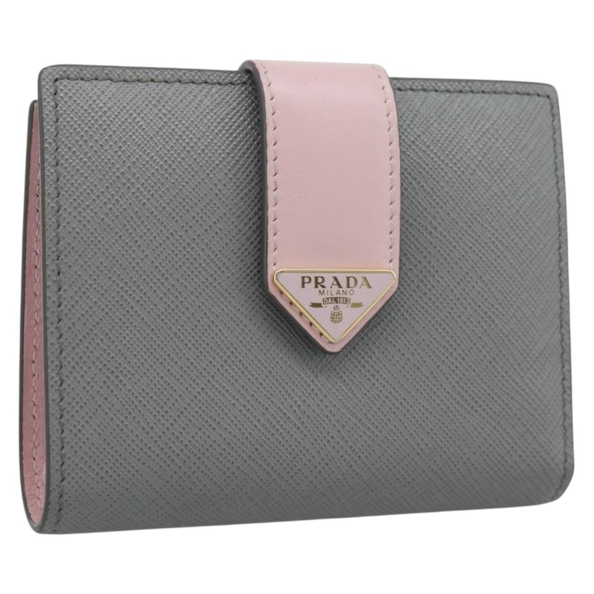 PRADA Bifold Wallet Saffiano leather Gray Gold Auth 194318M