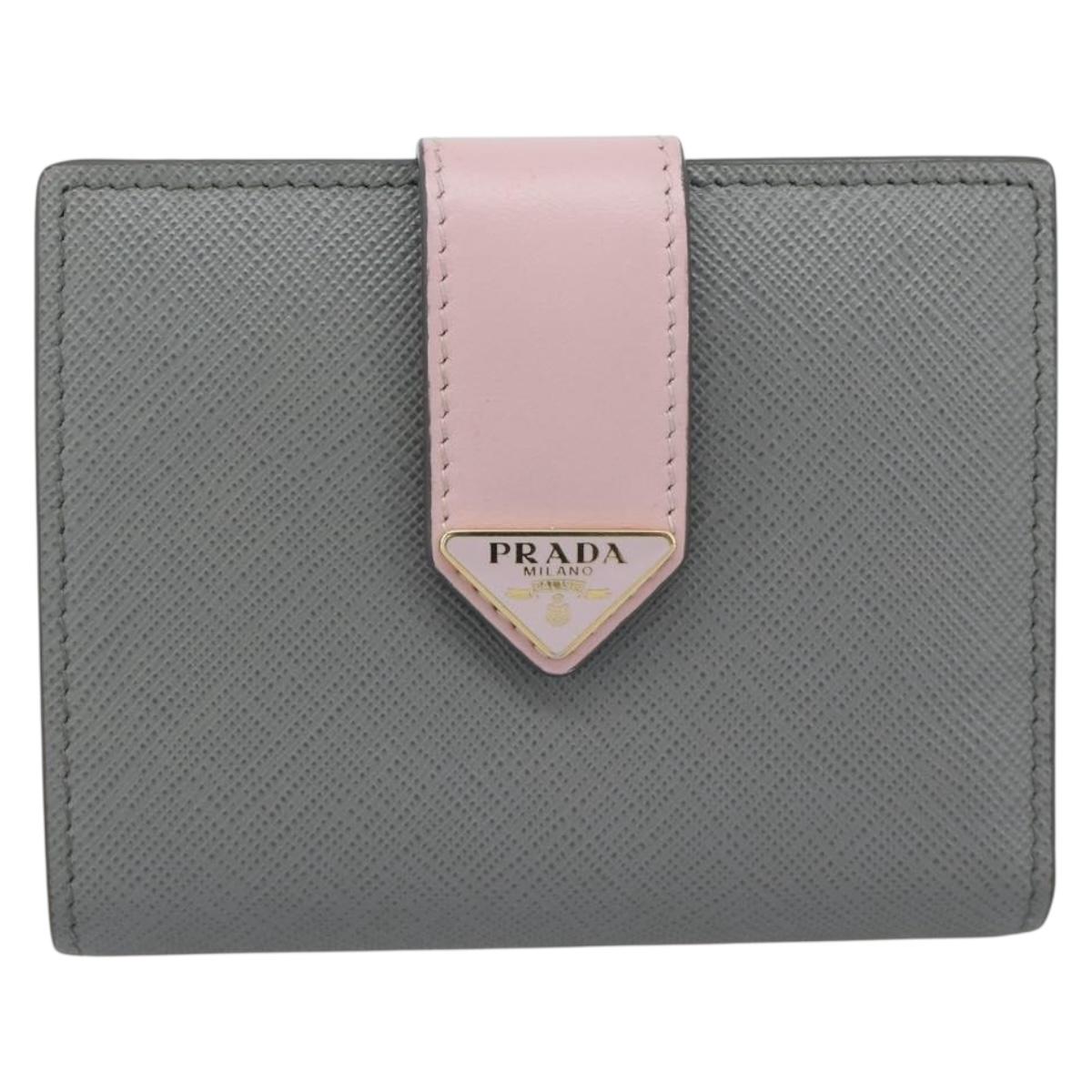 PRADA Bifold Wallet Saffiano leather Gray Gold Auth 194318M