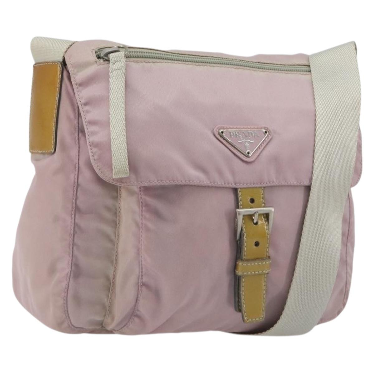 PRADA Shoulder Bag Nylon Pink Silver Auth 194319A