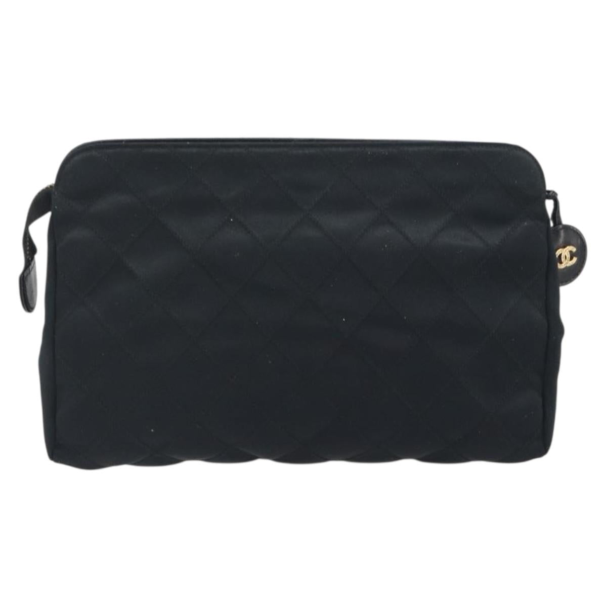 CHANEL Bicolore Clutch Bag Satin Black Gold CC Auth 194321