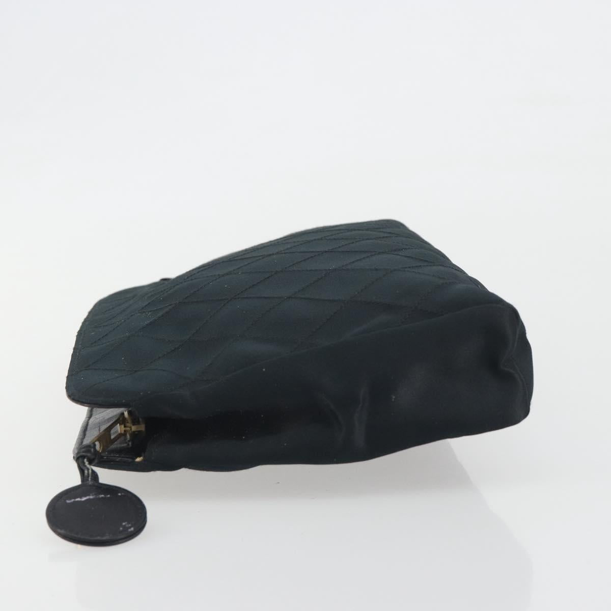 CHANEL Bicolore Clutch Bag Satin Black Gold CC Auth 194321