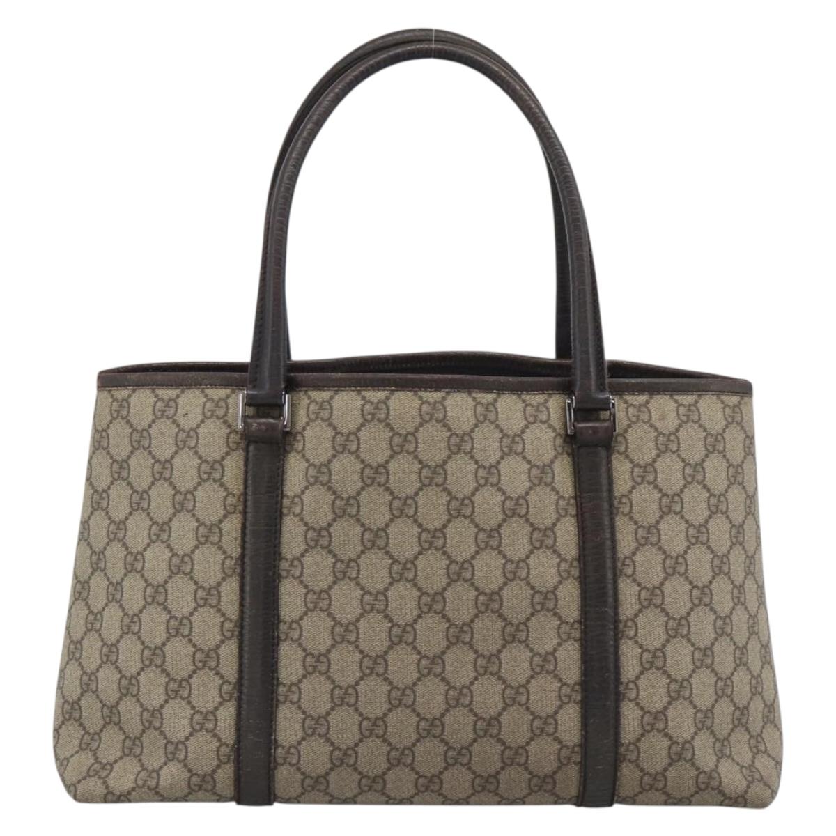 GUCCI GG Supreme Tote Bag PVC Beige Silver 114595 Auth 194324