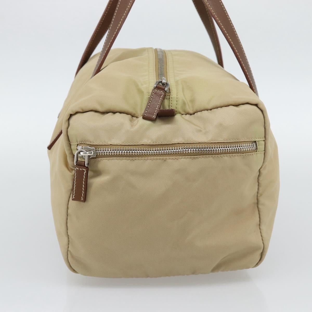 PRADA Hand Bag Nylon Beige Silver Auth 194328A