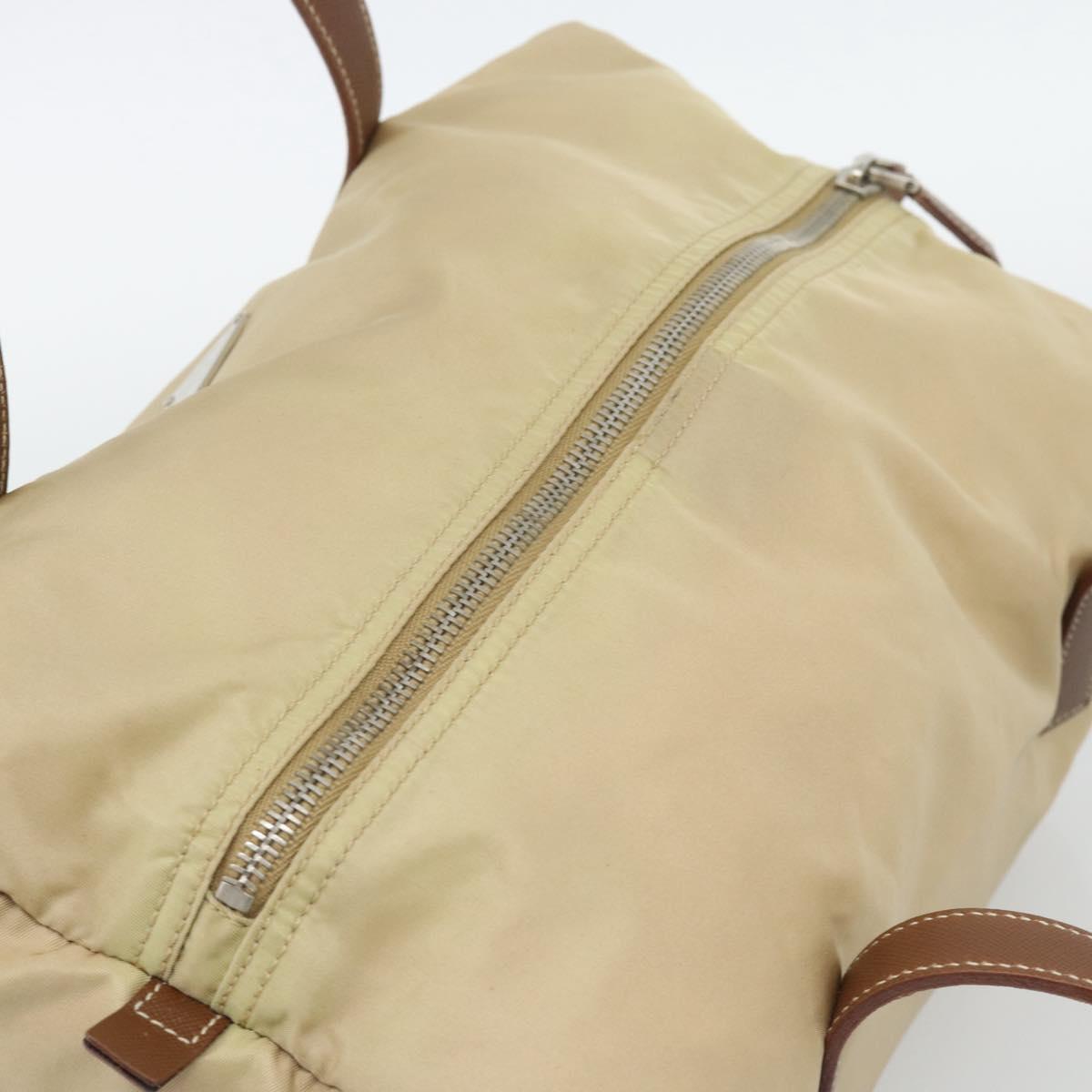 PRADA Hand Bag Nylon Beige Silver Auth 194328A