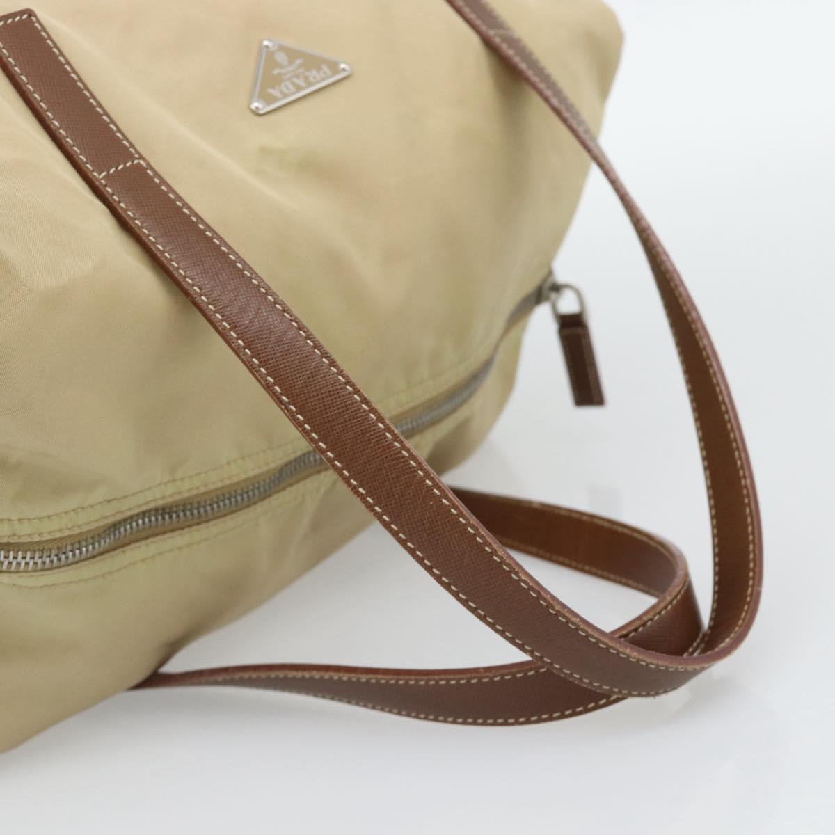 PRADA Hand Bag Nylon Beige Silver Auth 194328A