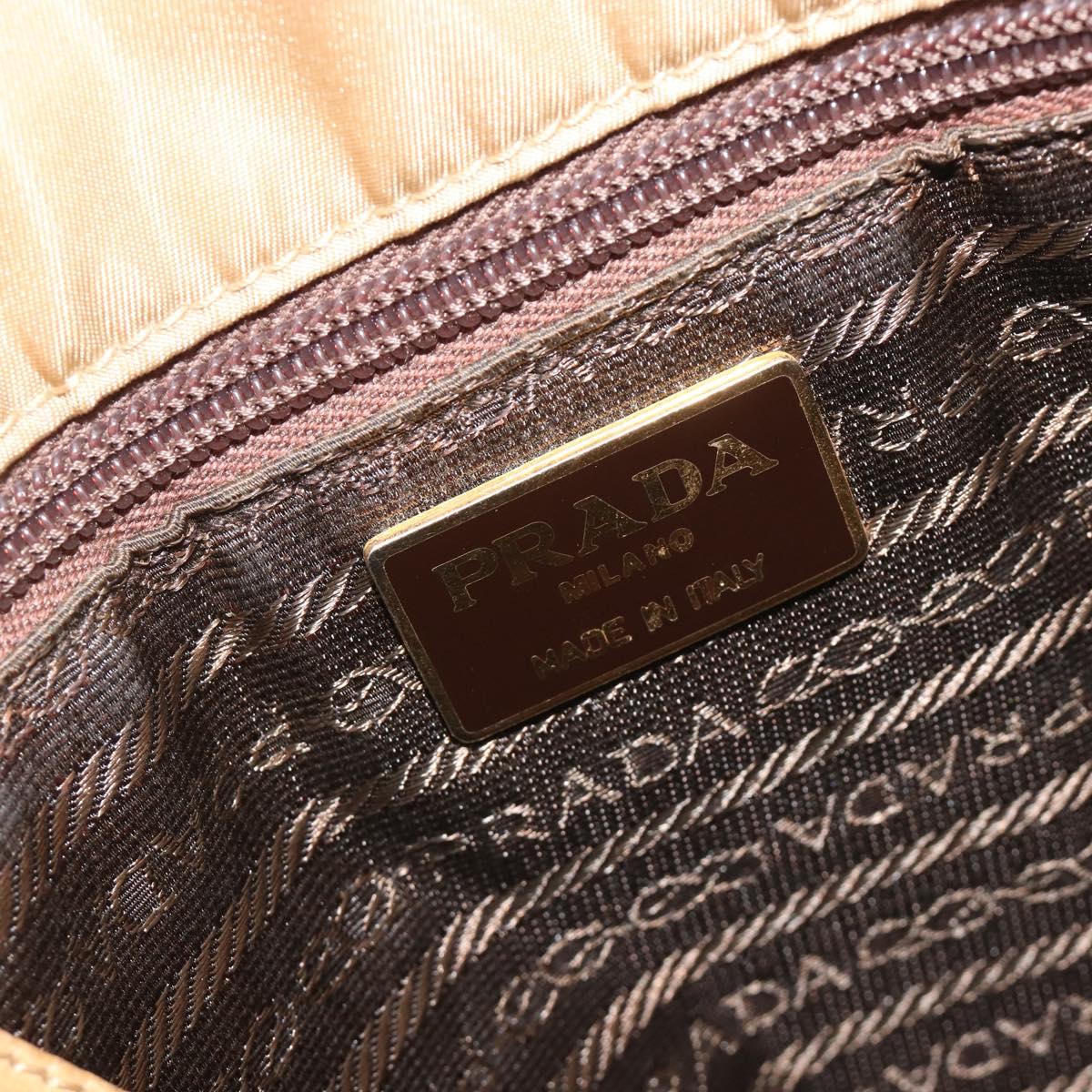 PRADA Chain Tote Bag Nylon Beige Gold Auth 194329