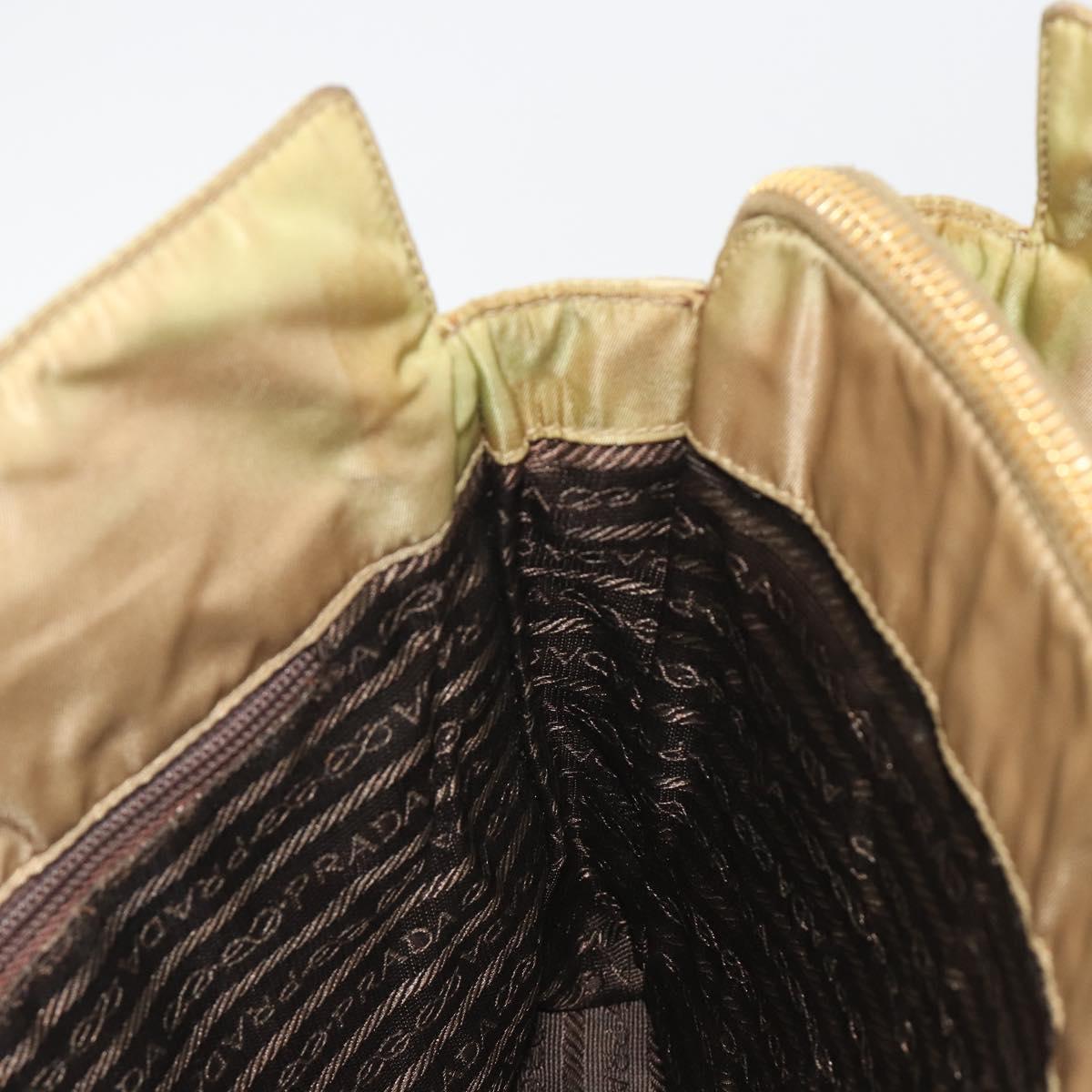 PRADA Chain Tote Bag Nylon Beige Gold Auth 194329