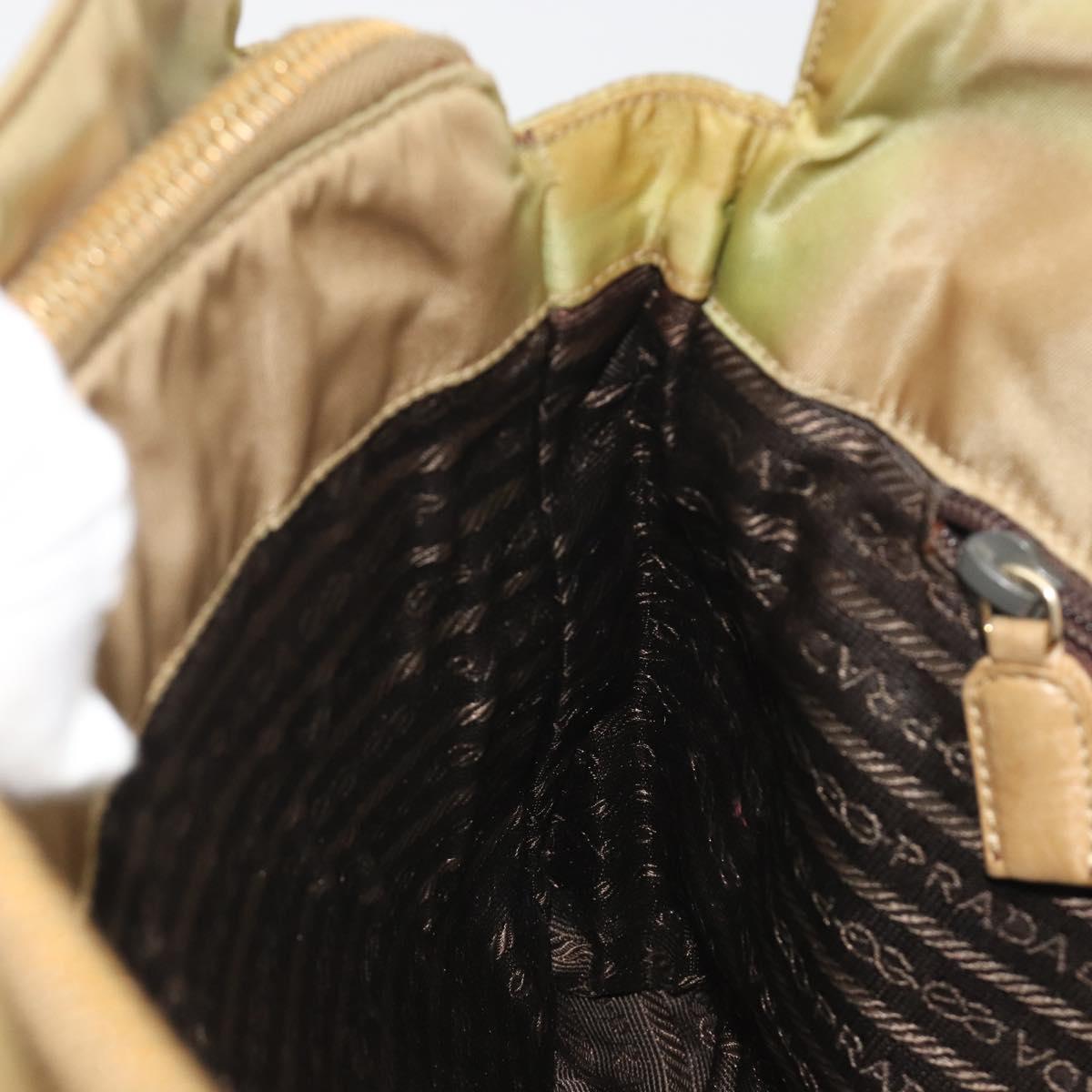 PRADA Chain Tote Bag Nylon Beige Gold Auth 194329