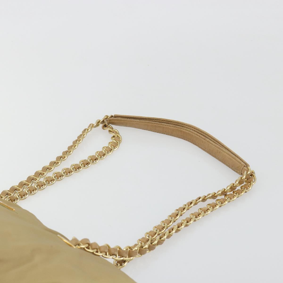 PRADA Chain Tote Bag Nylon Beige Gold Auth 194329