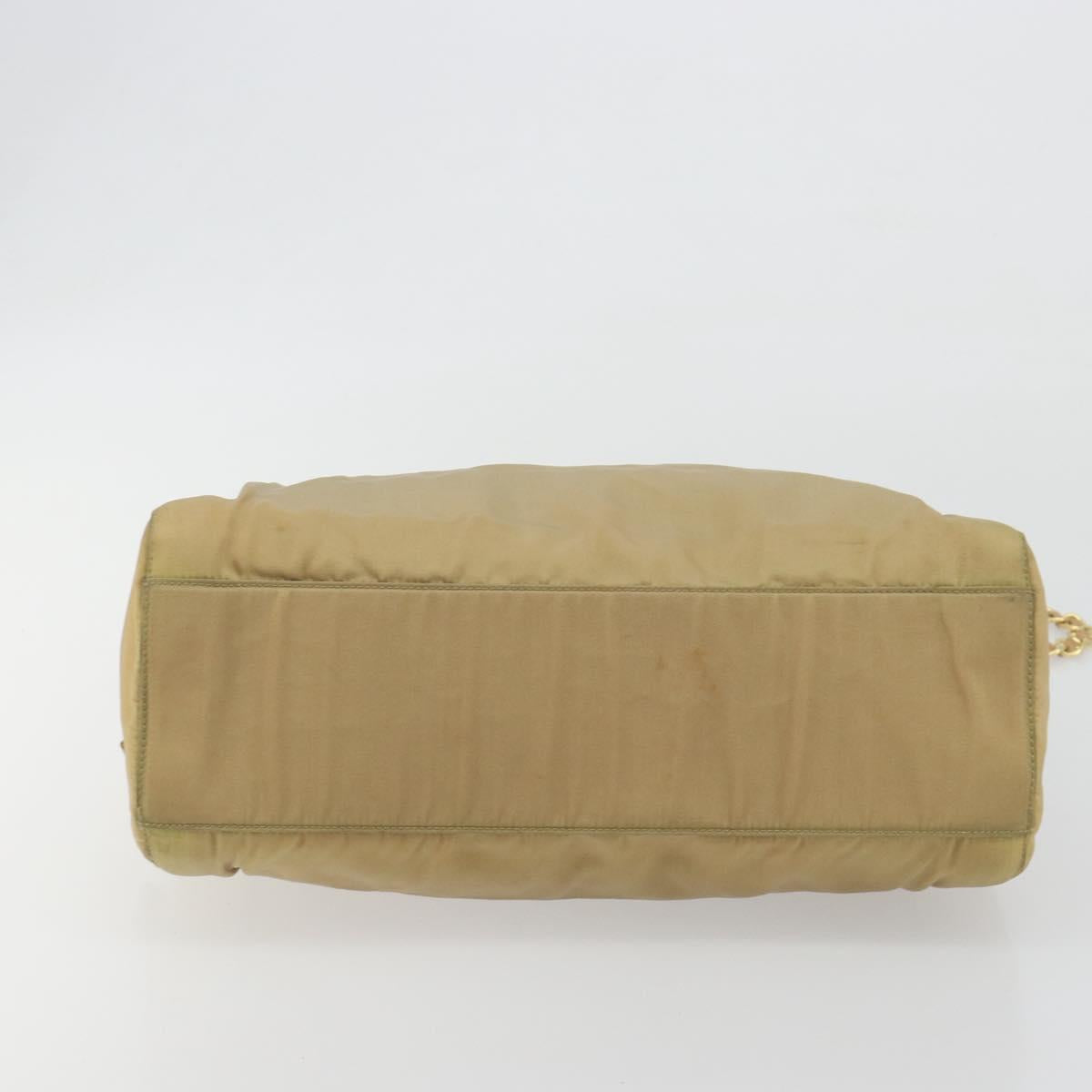 PRADA Chain Tote Bag Nylon Beige Gold Auth 194329