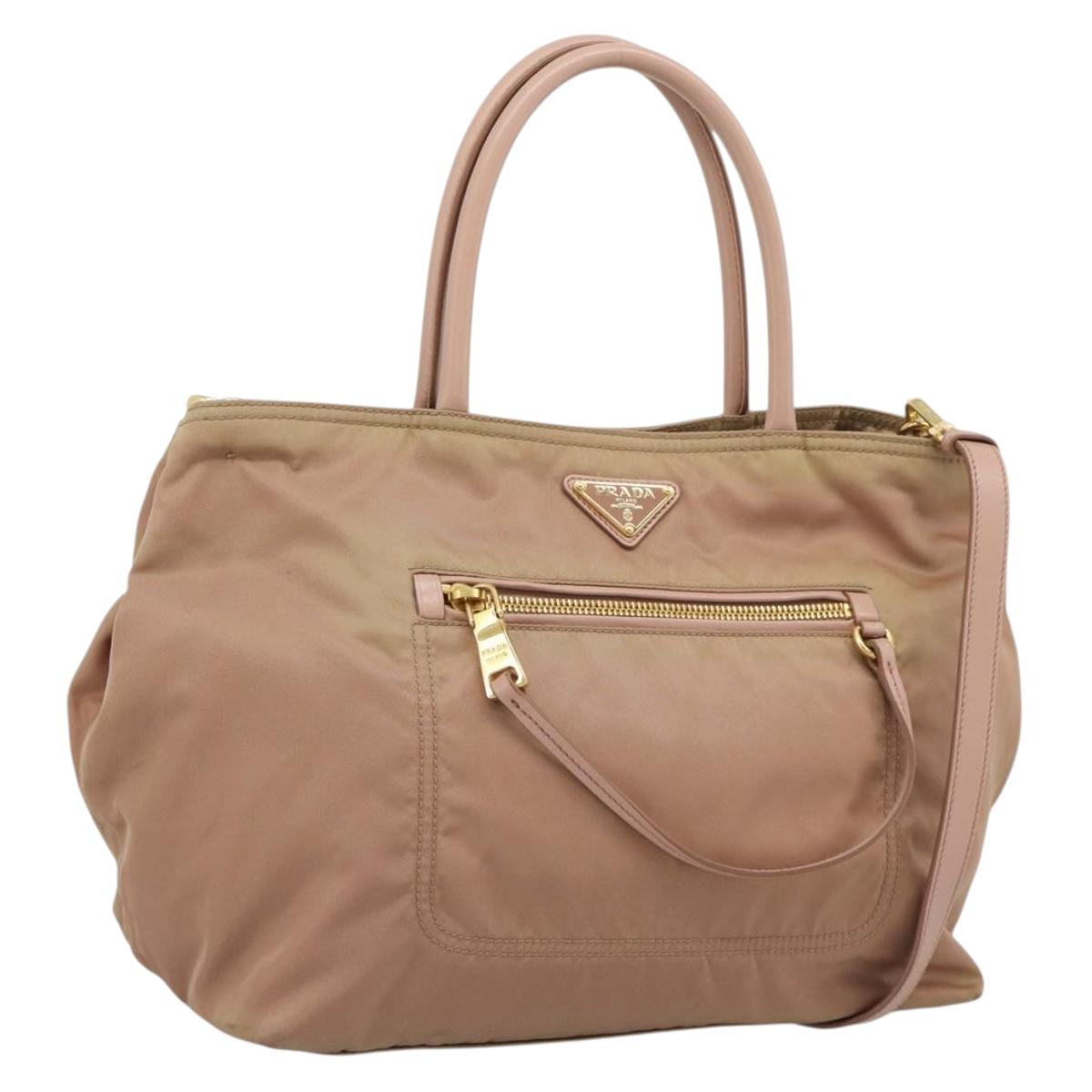 PRADA Hand Bag Nylon 2way Pink Gold Auth 194330