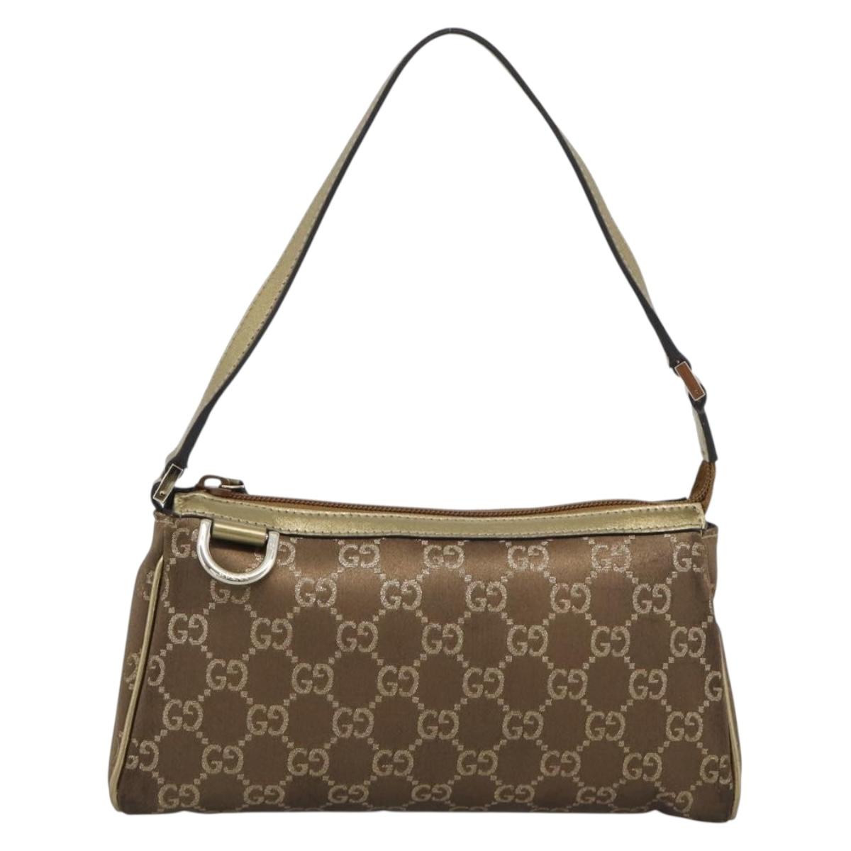 GUCCI GG Canvas Hand Bag Brown Gold 145750 Auth 194332A