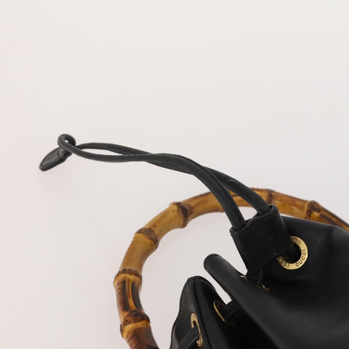GUCCI Bamboo Hand Bag Leather Black Gold 001 2684 1657 Auth 194334