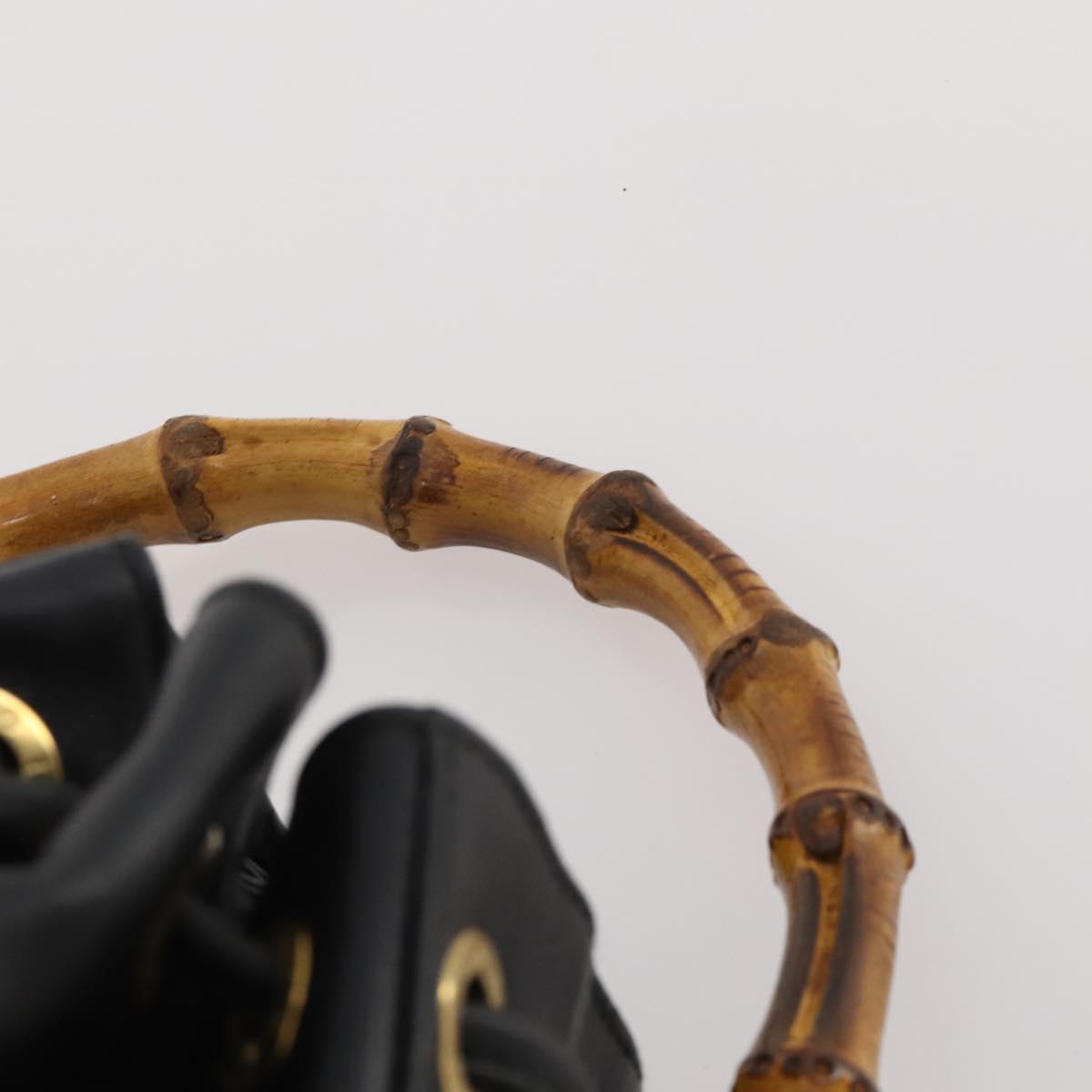 GUCCI Bamboo Hand Bag Leather Black Gold 001 2684 1657 Auth 194334