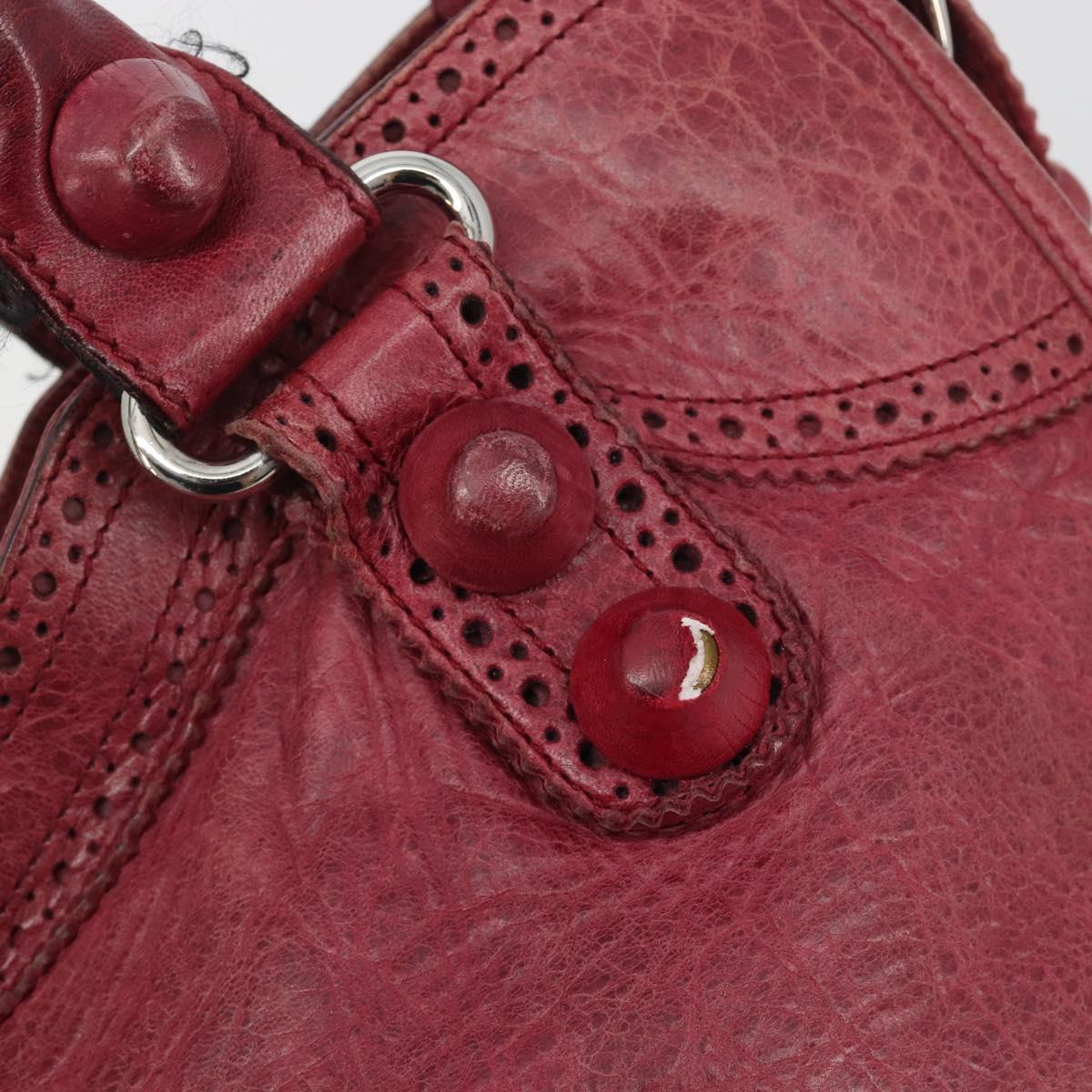 BALENCIAGA The Giant City Hand Bag Leather 2way Red Silver 204529 Auth 194336V