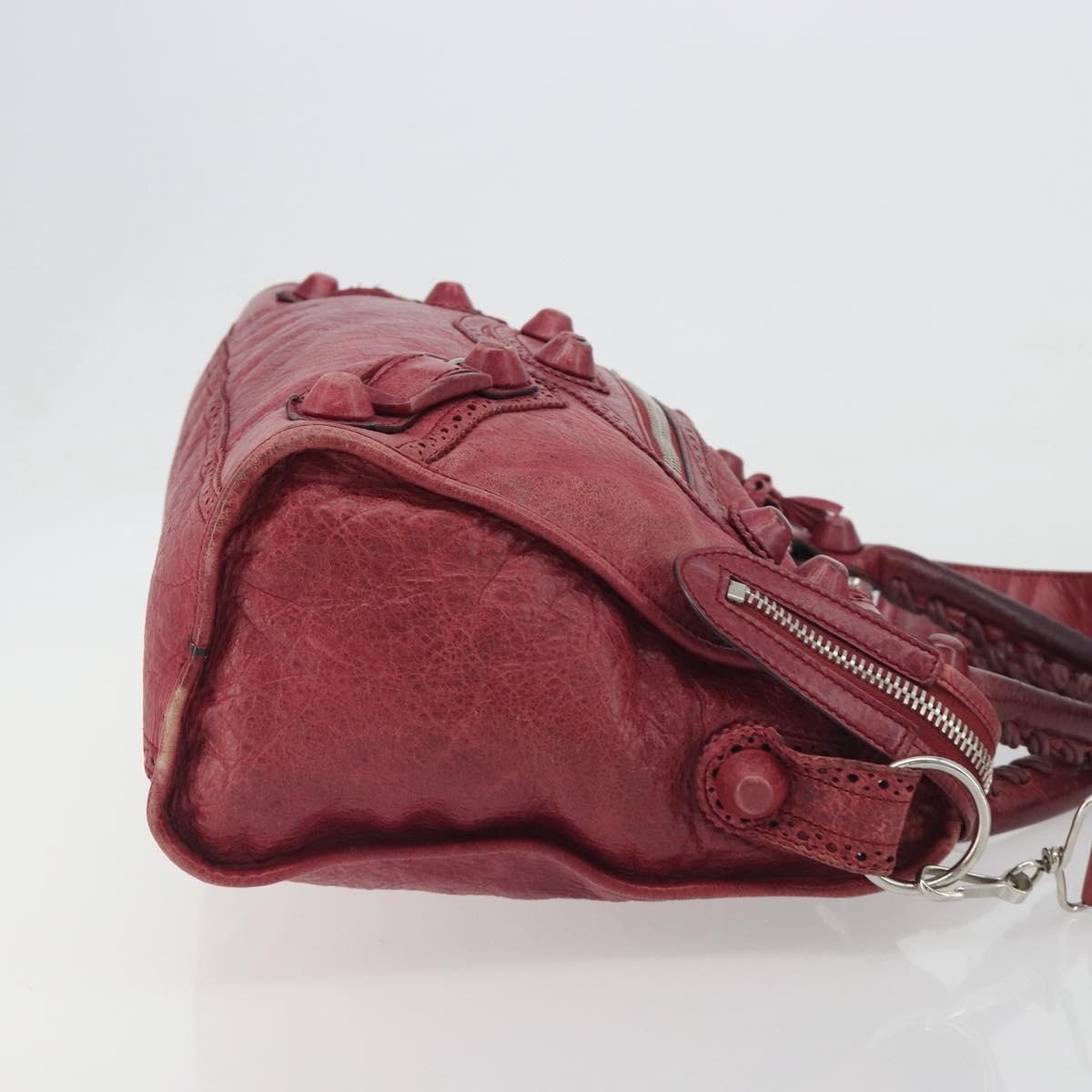 BALENCIAGA The Giant City Hand Bag Leather 2way Red Silver 204529 Auth 194336V