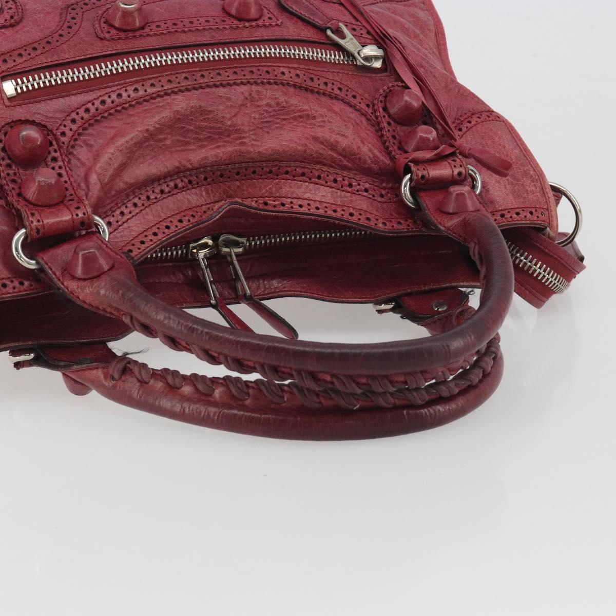 BALENCIAGA The Giant City Hand Bag Leather 2way Red Silver 204529 Auth 194336V