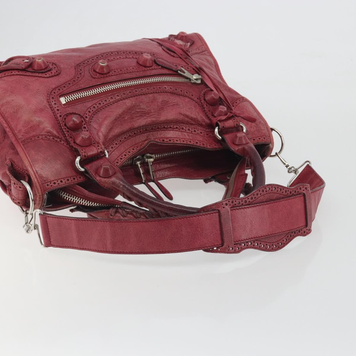 BALENCIAGA The Giant City Hand Bag Leather 2way Red Silver 204529 Auth 194336V