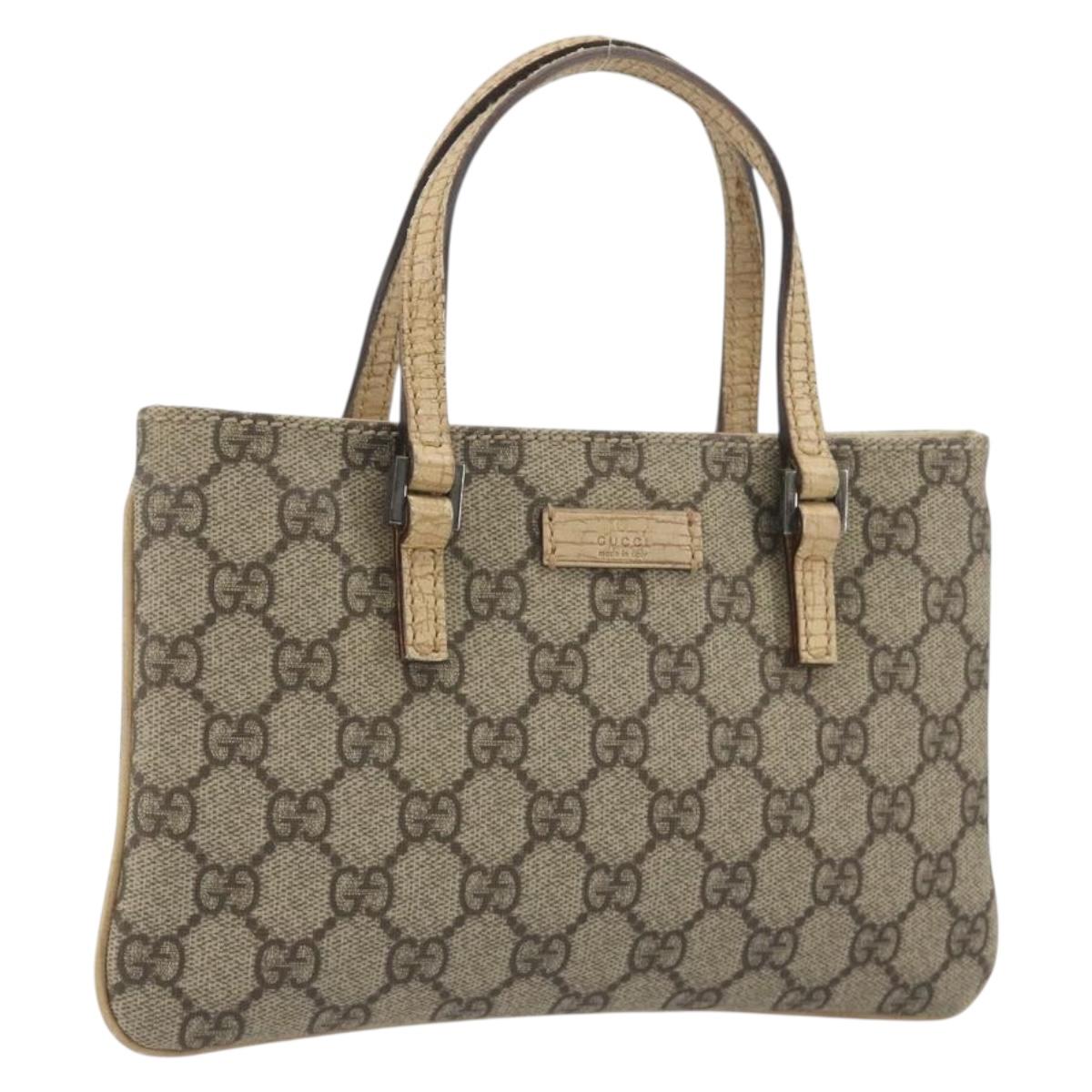 GUCCI GG Supreme Hand Bag PVC Beige Silver 114599 Auth 194338A