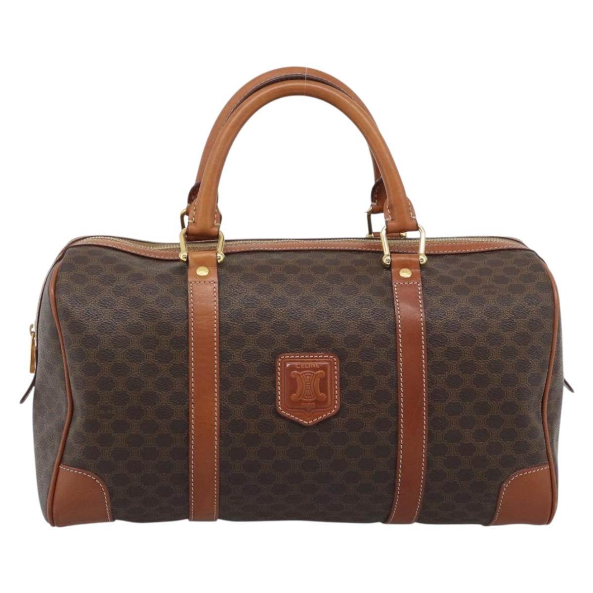 CELINE Macadam Canvas Boston Bag PVC Leather Brown Gold Auth 194340A