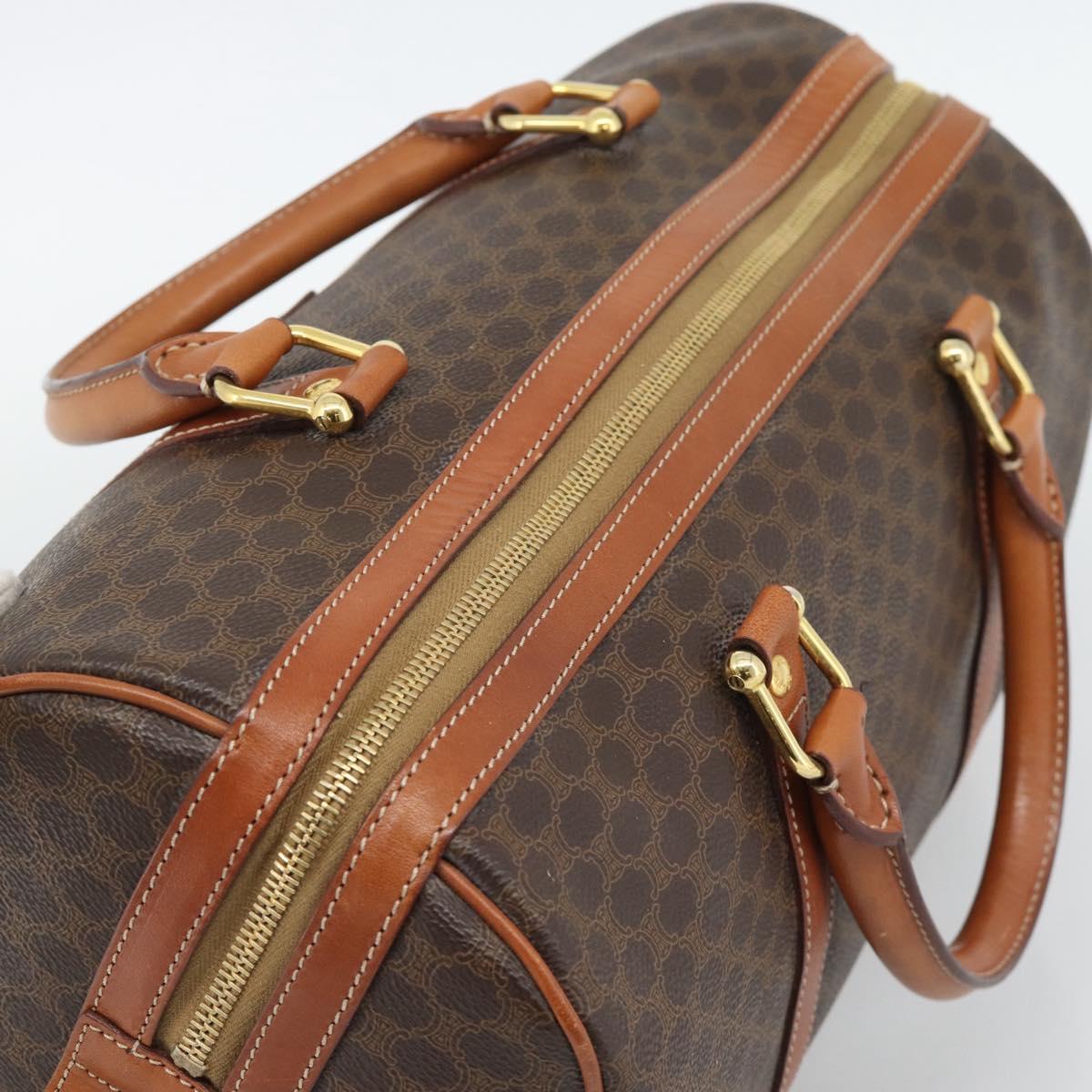CELINE Macadam Canvas Boston Bag PVC Leather Brown Gold Auth 194340A