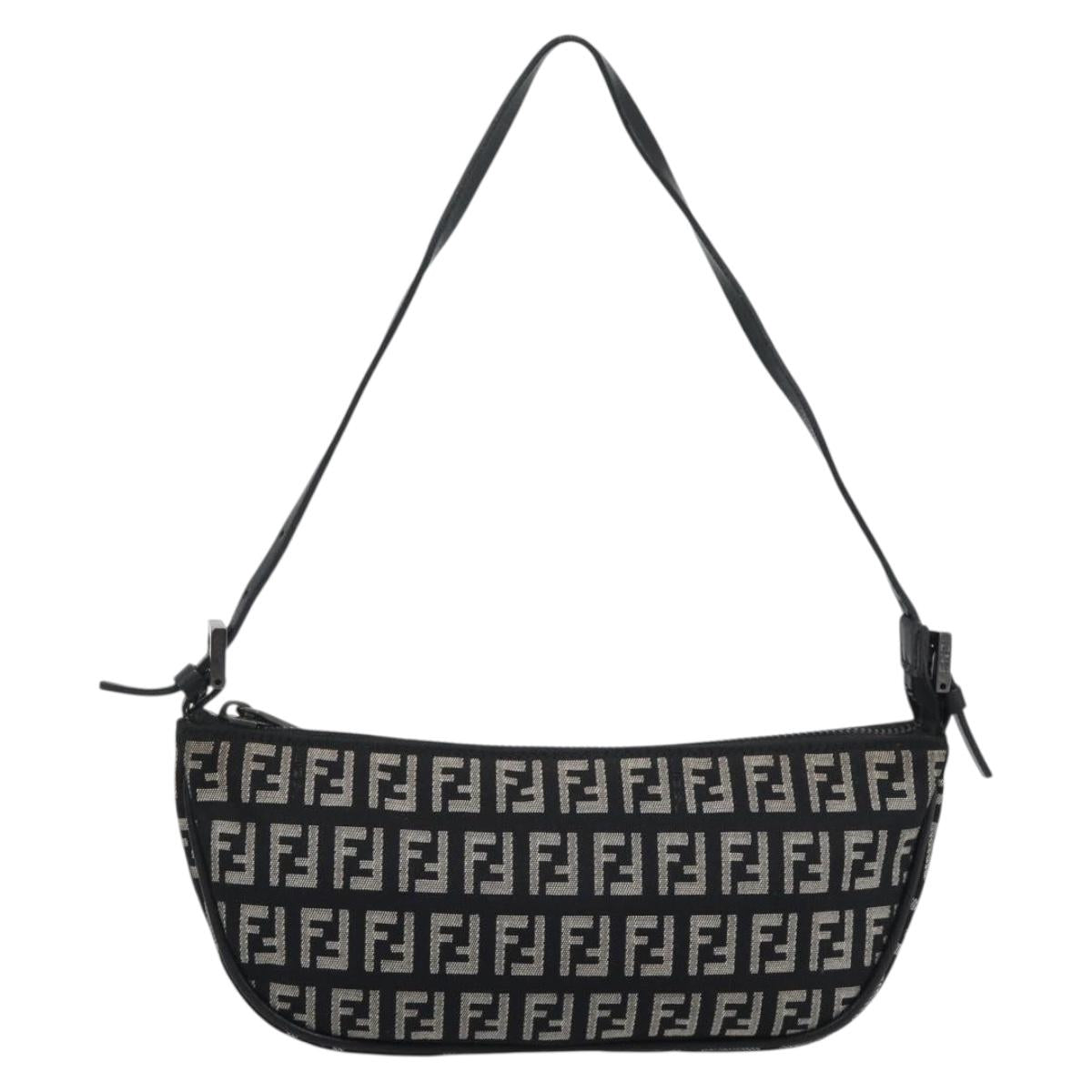 FENDI Zucchino Canvas Accessory Pouch Black Silver Auth 194342A