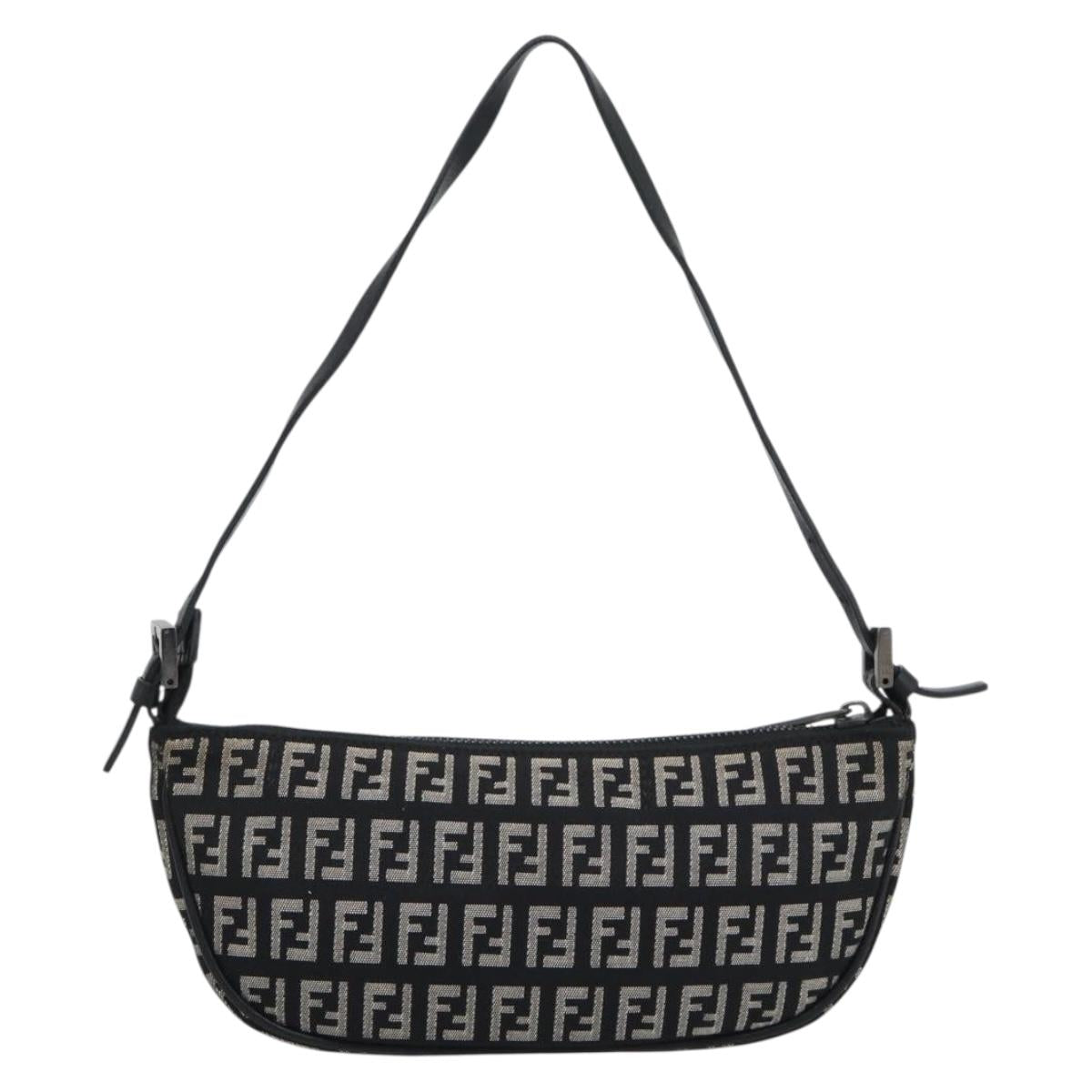 FENDI Zucchino Canvas Accessory Pouch Black Silver Auth 194342A