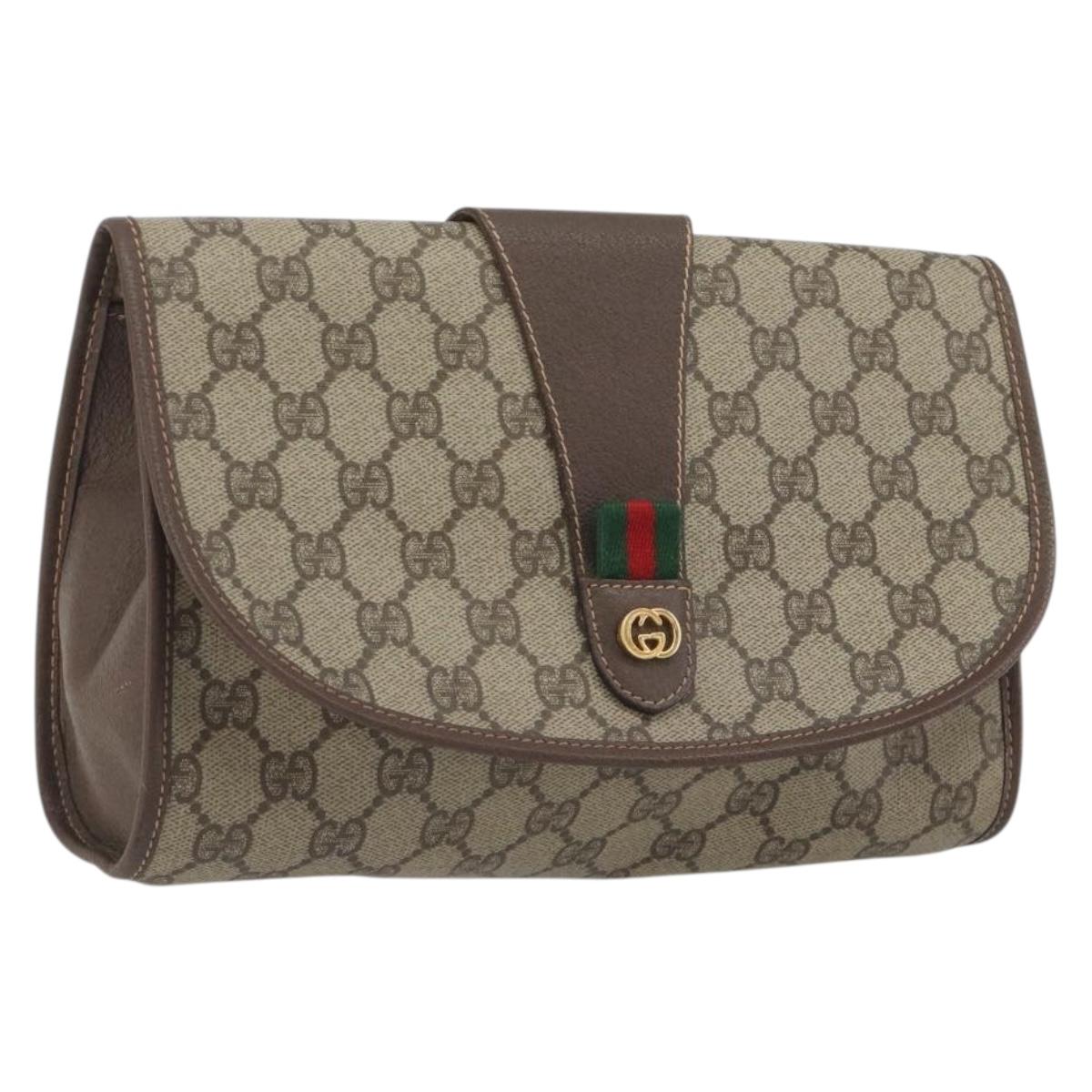 GUCCI GG Supreme Web Sherry Line Bag PVC Beige Gold 156 01 030 Auth 194344