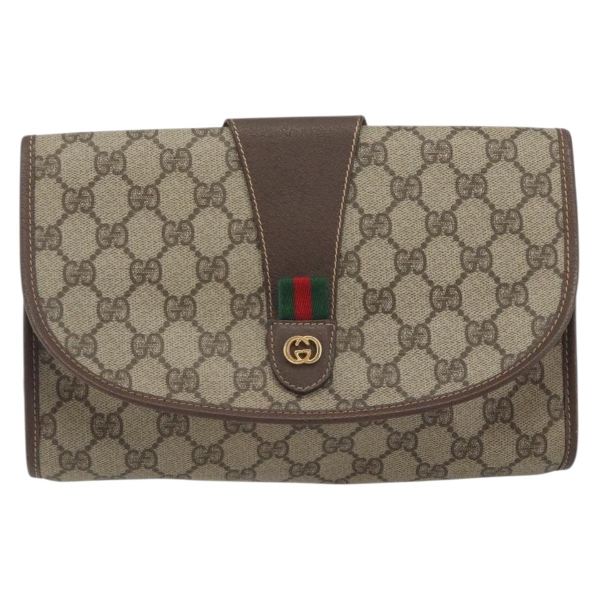 GUCCI GG Supreme Web Sherry Line Bag PVC Beige Gold 156 01 030 Auth 194344