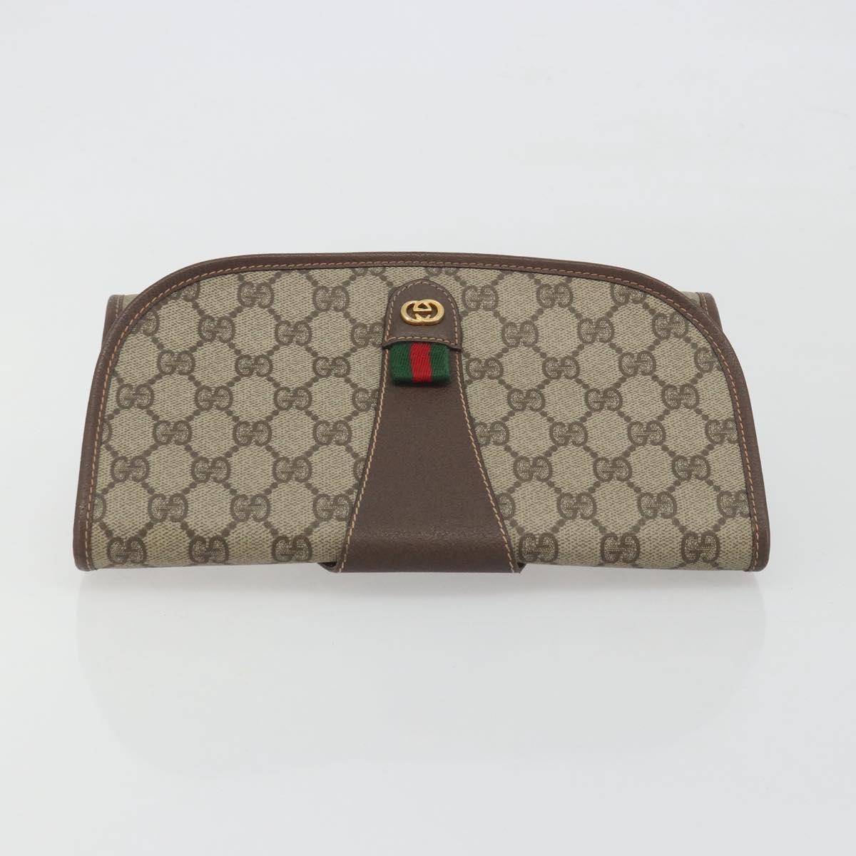 GUCCI GG Supreme Web Sherry Line Bag PVC Beige Gold 156 01 030 Auth 194344