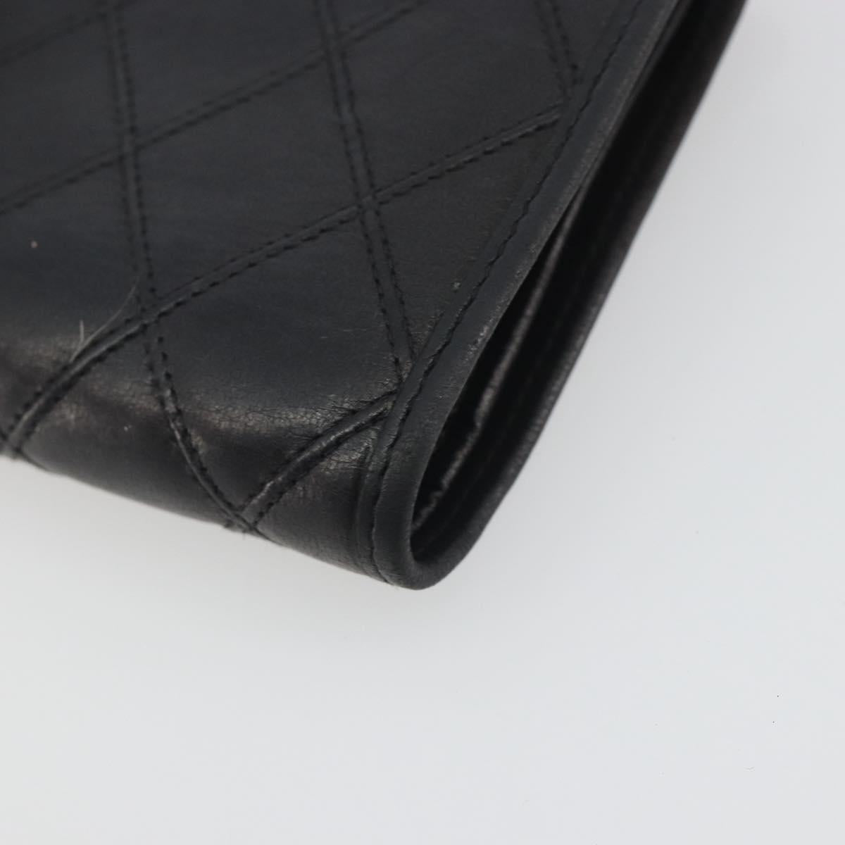 CHANEL Bicolore Bifold Wallet Lamb Skin Black Gold CC Auth 194348A
