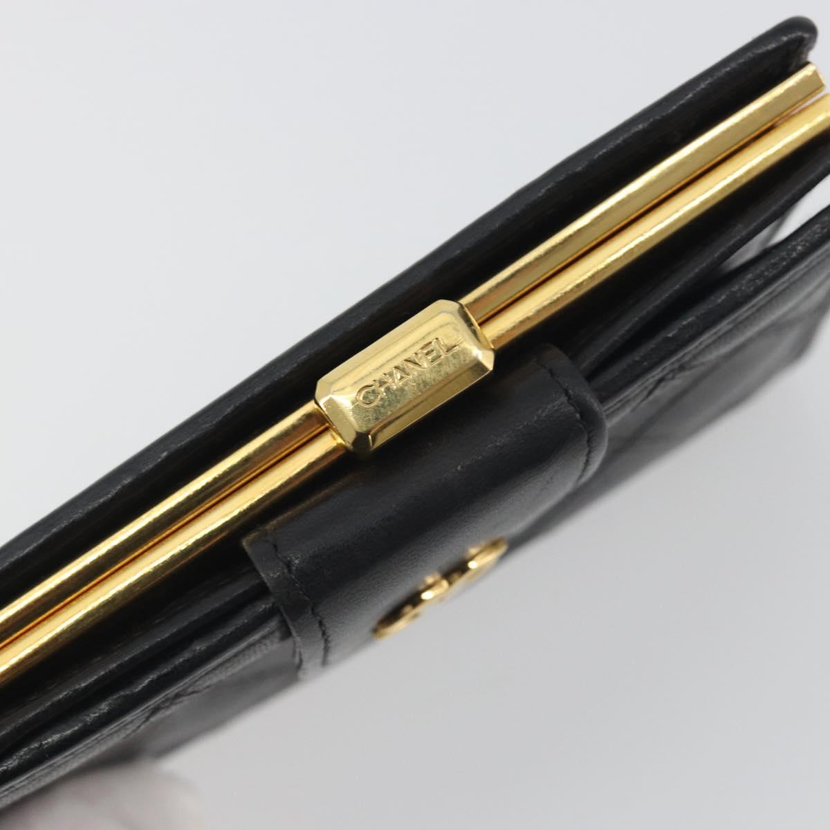 CHANEL Bicolore Bifold Wallet Lamb Skin Black Gold CC Auth 194348A
