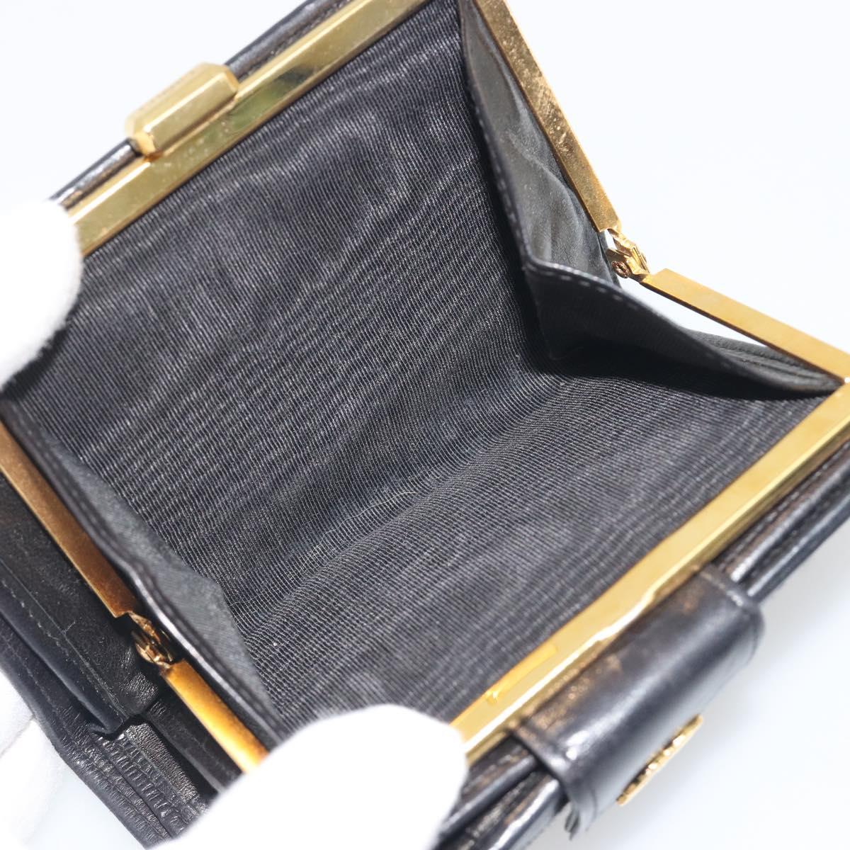 CHANEL Bicolore Bifold Wallet Lamb Skin Black Gold CC Auth 194348A