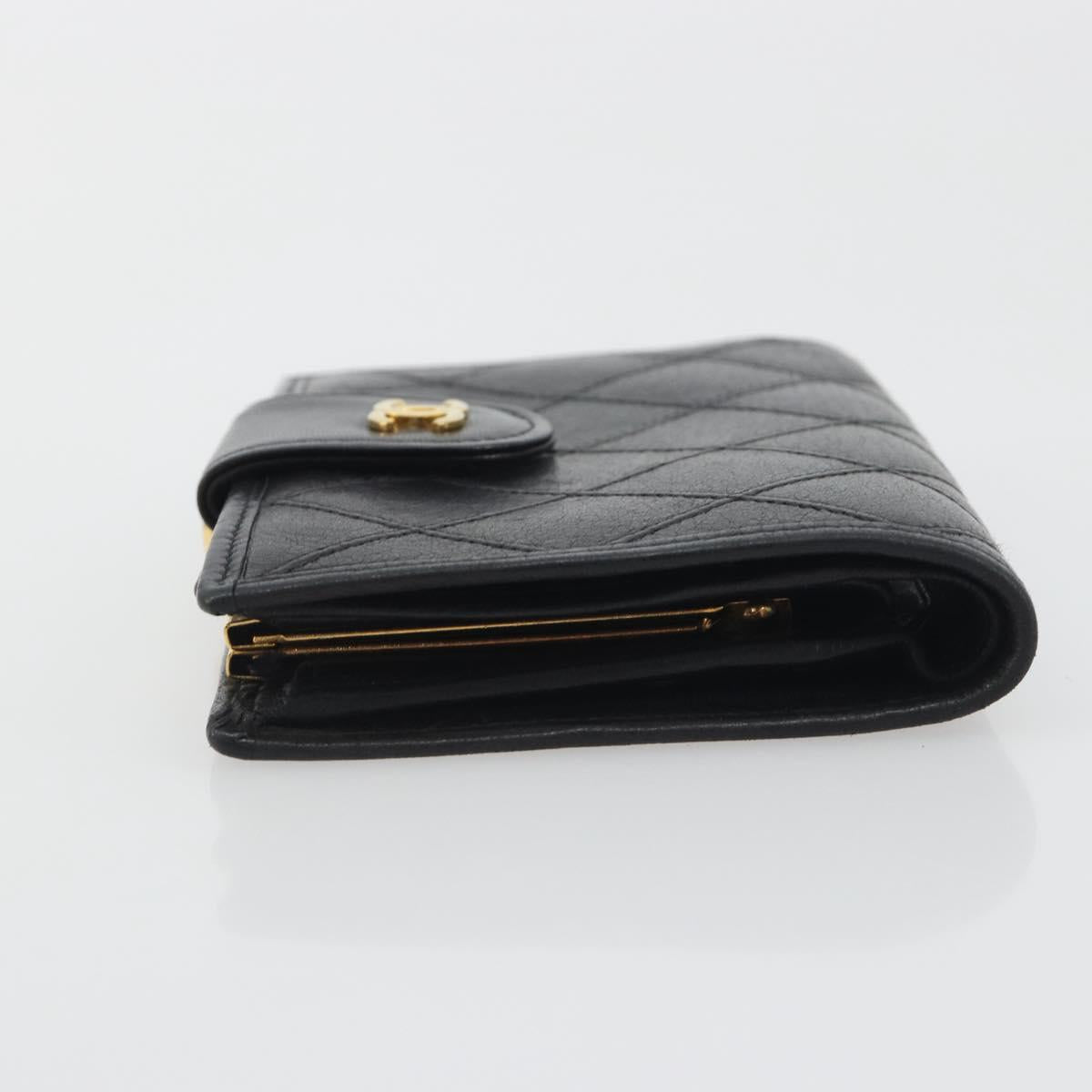 CHANEL Bicolore Bifold Wallet Lamb Skin Black Gold CC Auth 194348A