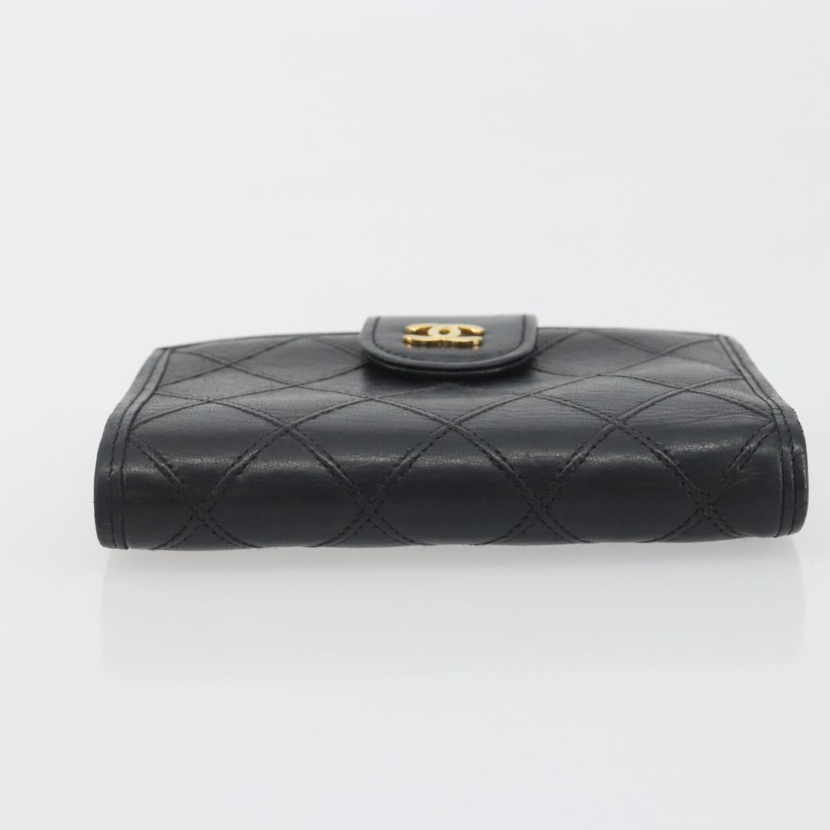 CHANEL Bicolore Bifold Wallet Lamb Skin Black Gold CC Auth 194348A
