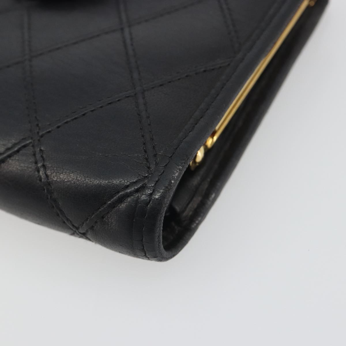 CHANEL Bicolore Bifold Wallet Lamb Skin Black Gold CC Auth 194348A