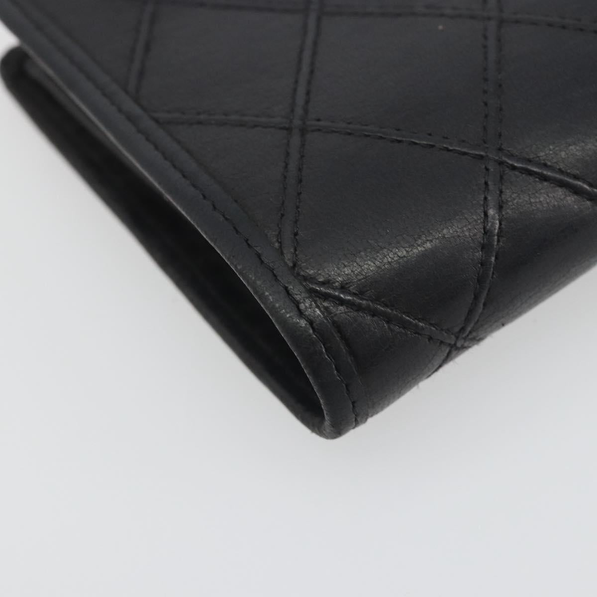 CHANEL Bicolore Bifold Wallet Lamb Skin Black Gold CC Auth 194348A