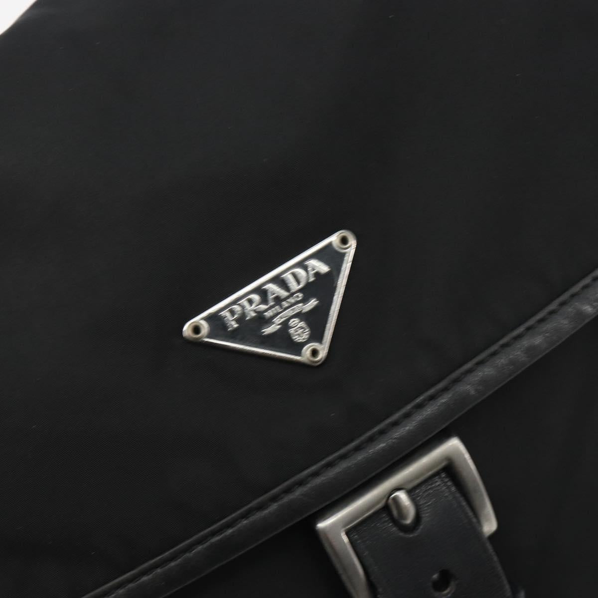 PRADA Shoulder Bag Nylon Black Silver Auth 194350A
