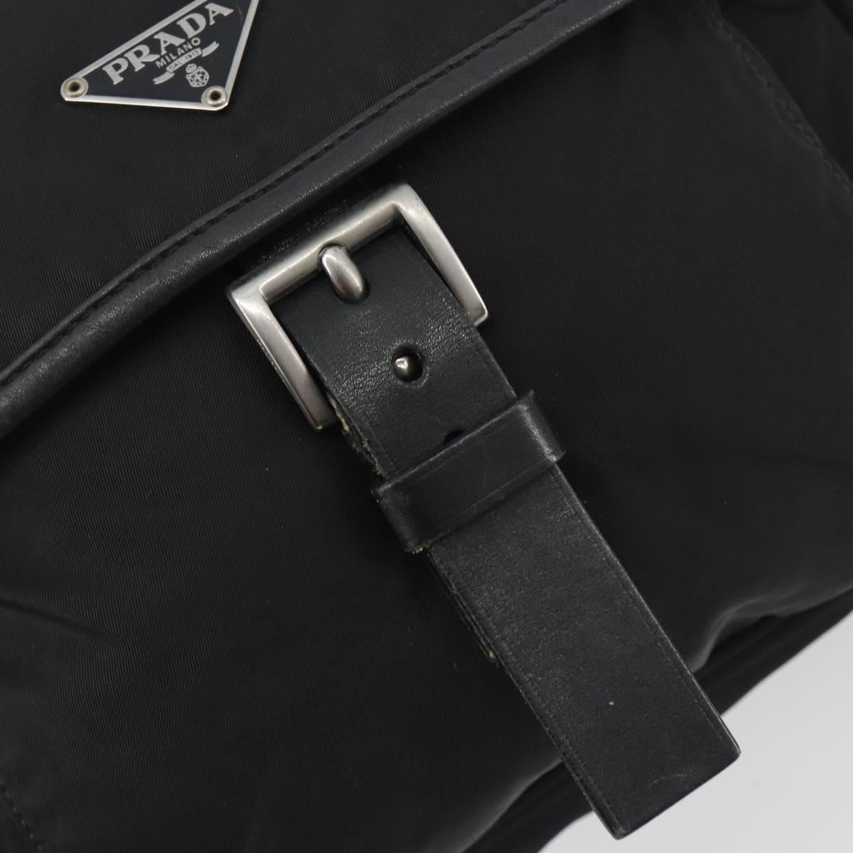 PRADA Shoulder Bag Nylon Black Silver Auth 194350A