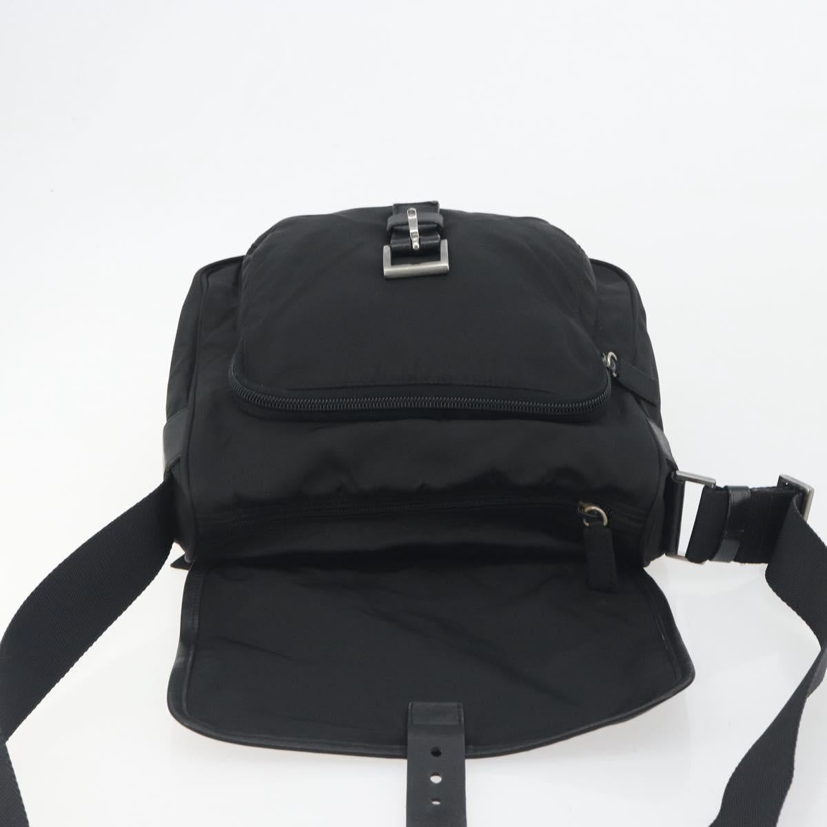 PRADA Shoulder Bag Nylon Black Silver Auth 194350A