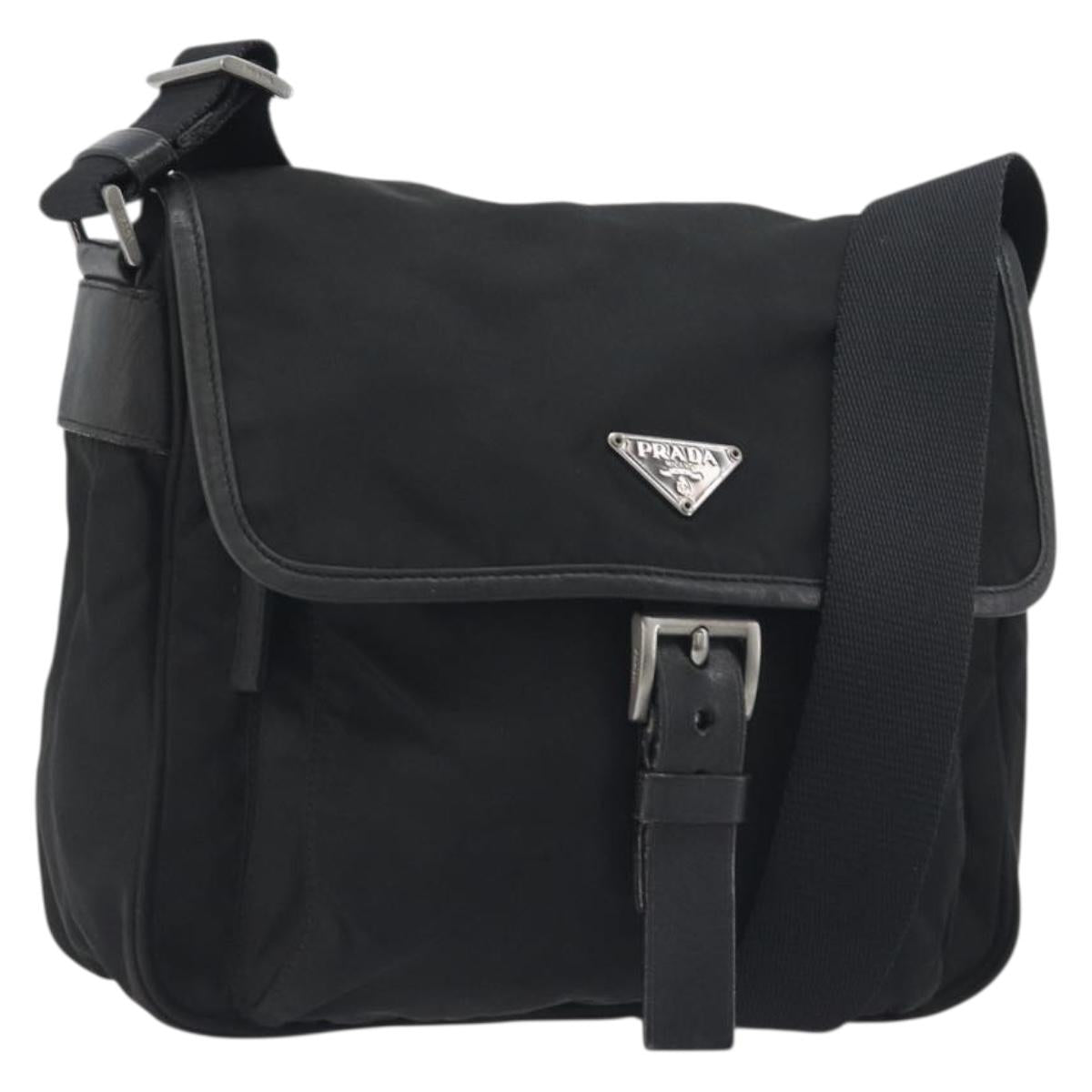 PRADA Shoulder Bag Nylon Black Silver Auth 194350A