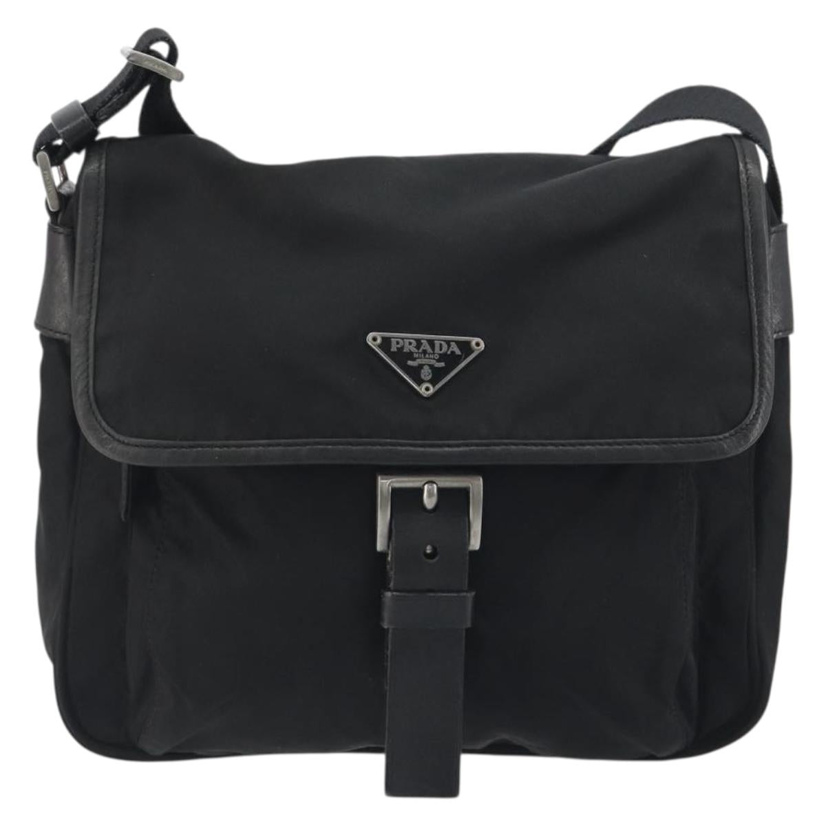 PRADA Shoulder Bag Nylon Black Silver Auth 194350A